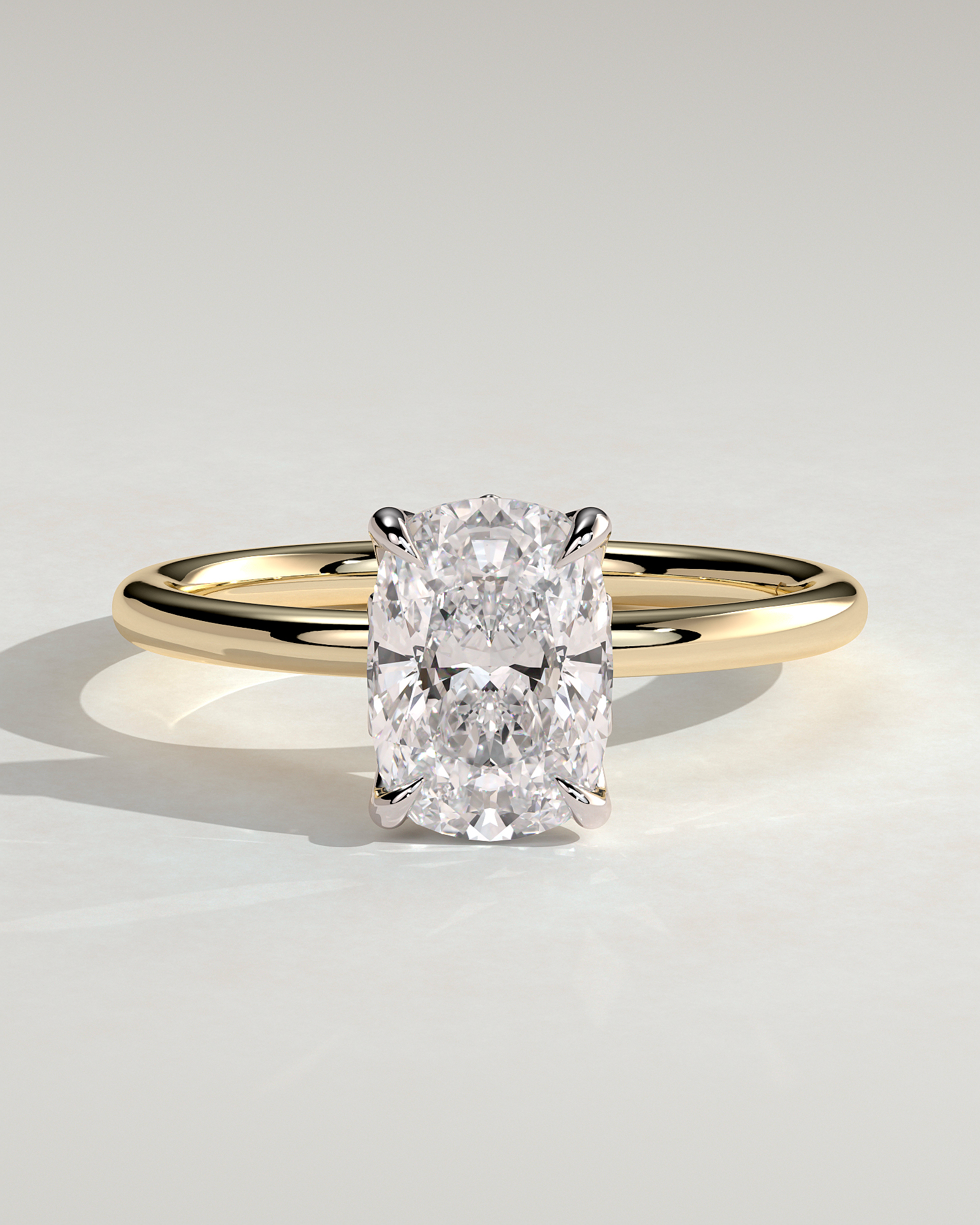 Tilly - Petal Claw Solitaire with Accent Leaf Detail - 18k Yellow Gold / 18k White Gold