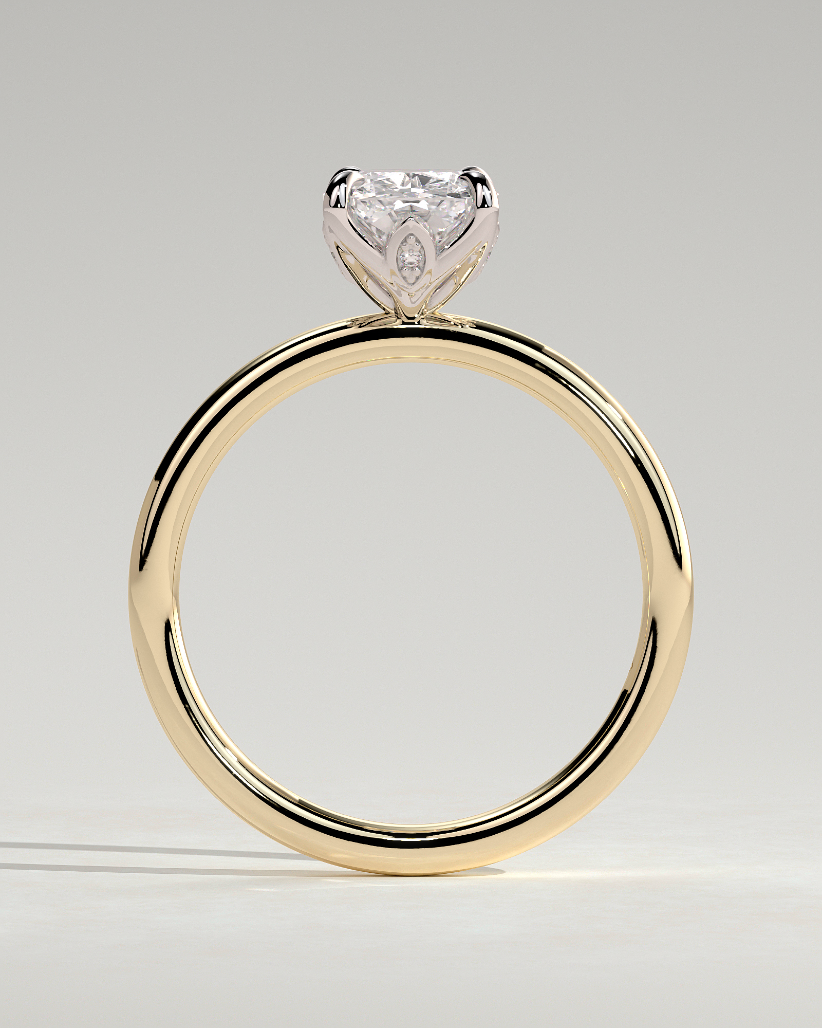 Tilly - Petal Claw Solitaire with Accent Leaf Detail - 18k Yellow Gold / 18k White Gold