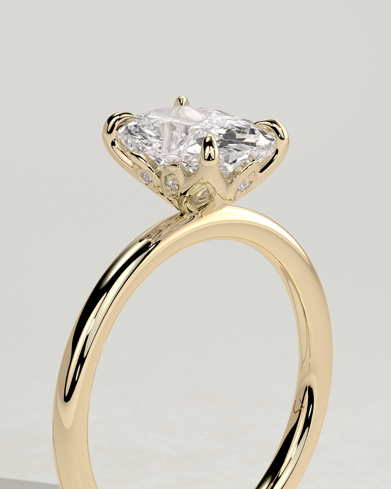 Tilly - Petal Claw Solitaire with Accent Leaf Detail - 18k Yellow Gold