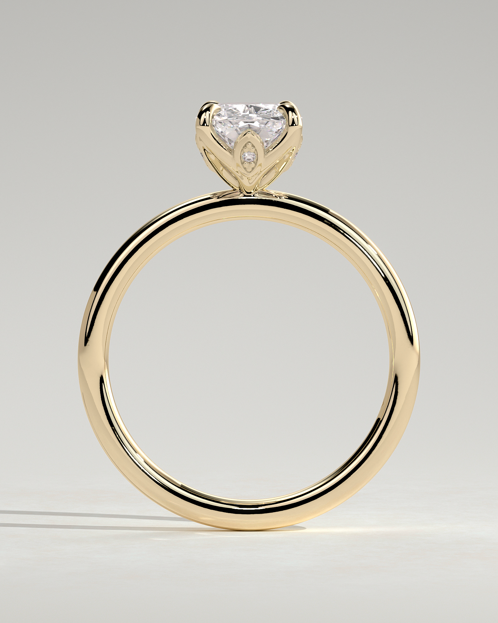 Tilly - Petal Claw Solitaire with Accent Leaf Detail - 18k Yellow Gold