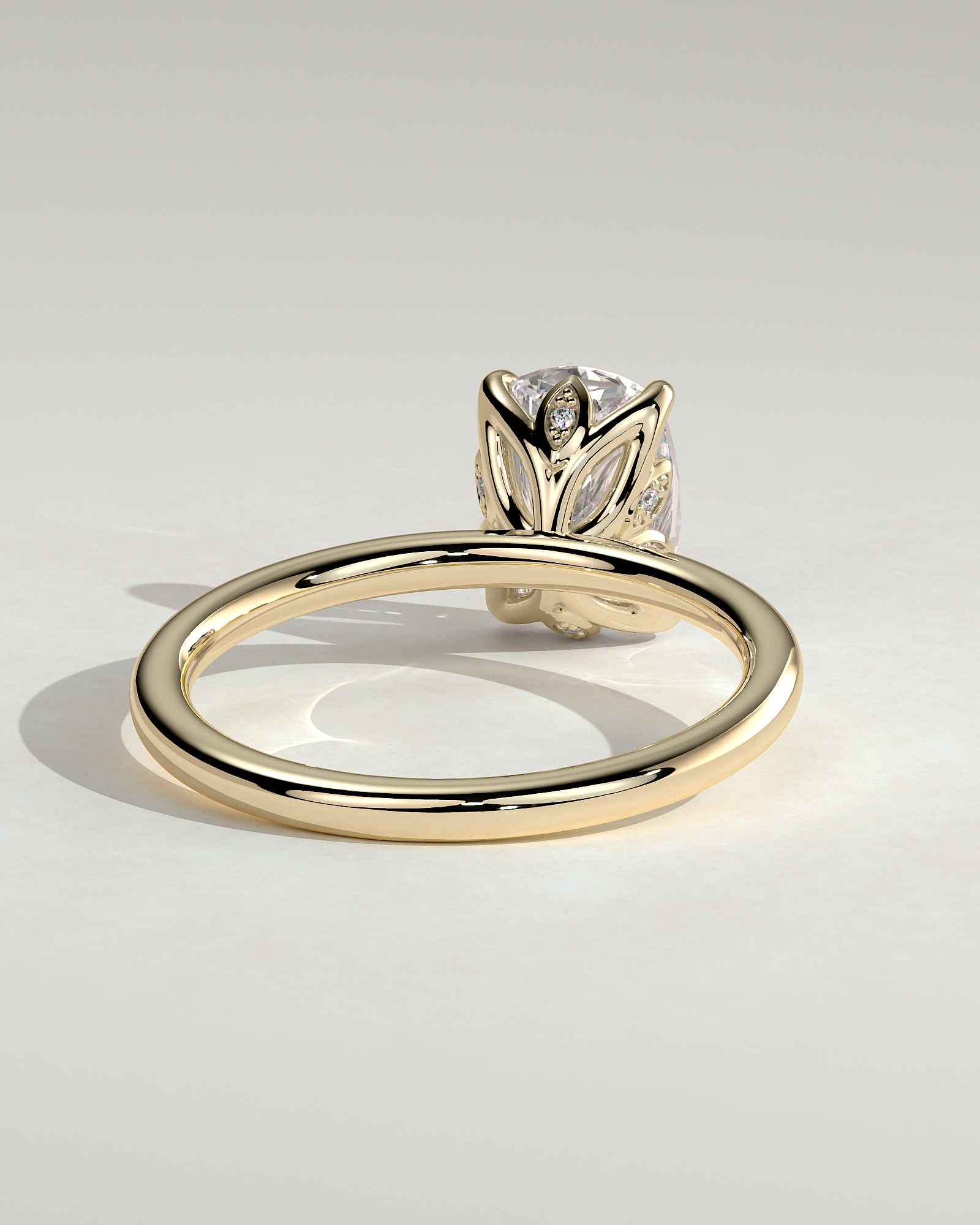 Tilly - Petal Claw Solitaire with Accent Leaf Detail - 18k Yellow Gold