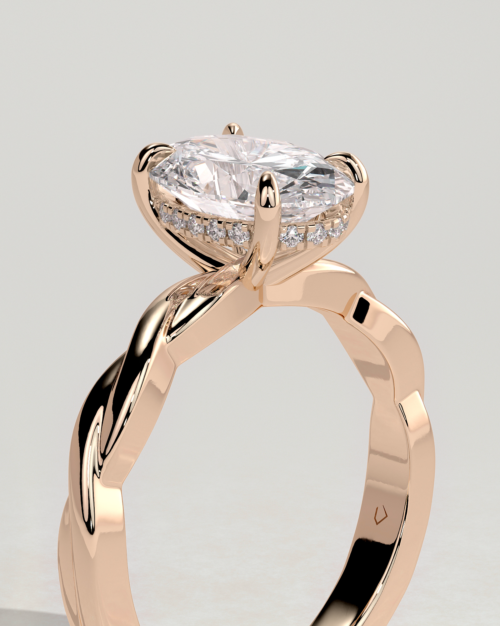 Trinity - Oval 4 Claw Solitaire with Twisted Band Engagement Ring - 18k Rose Gold