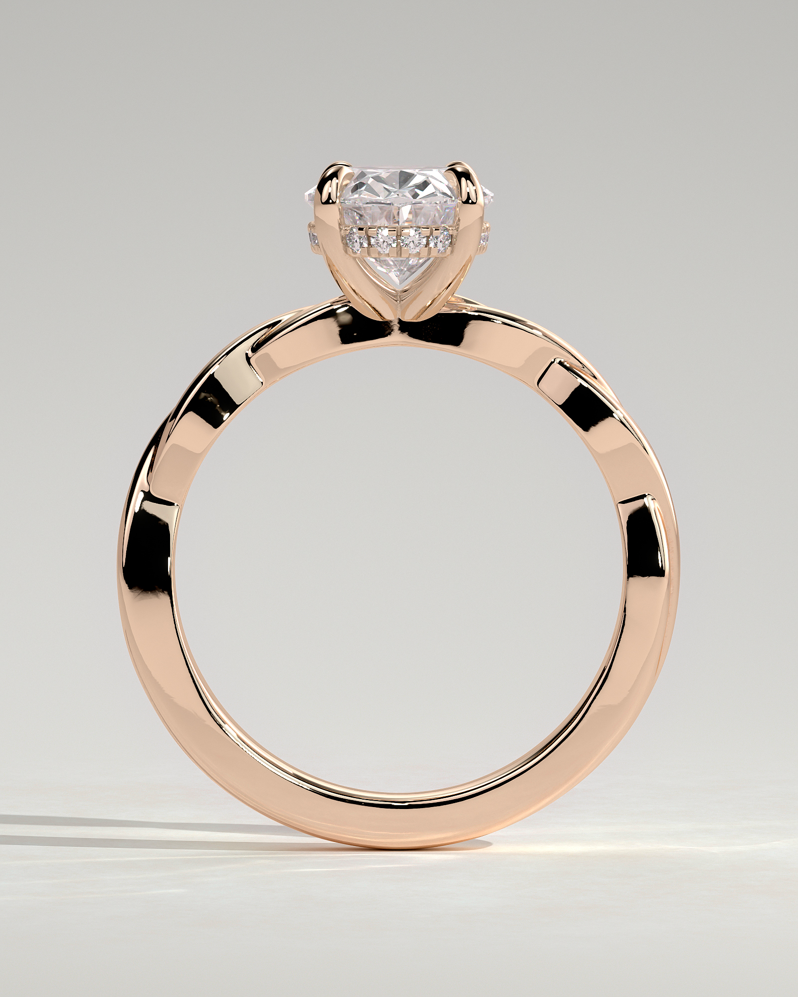 Trinity - Oval 4 Claw Solitaire with Twisted Band Engagement Ring - 18k Rose Gold