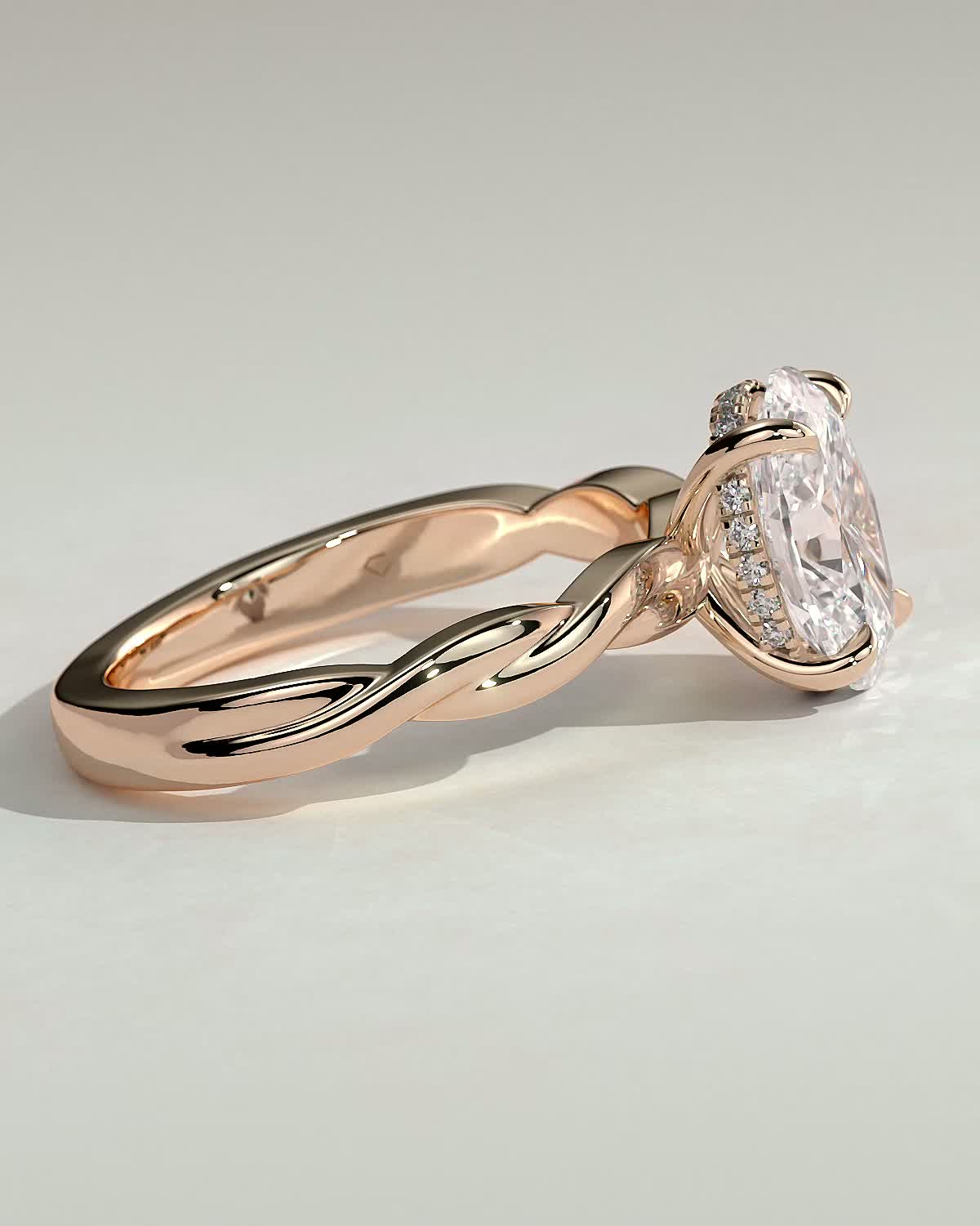 Trinity - Oval 4 Claw Solitaire with Twisted Band Engagement Ring - 18k Rose Gold