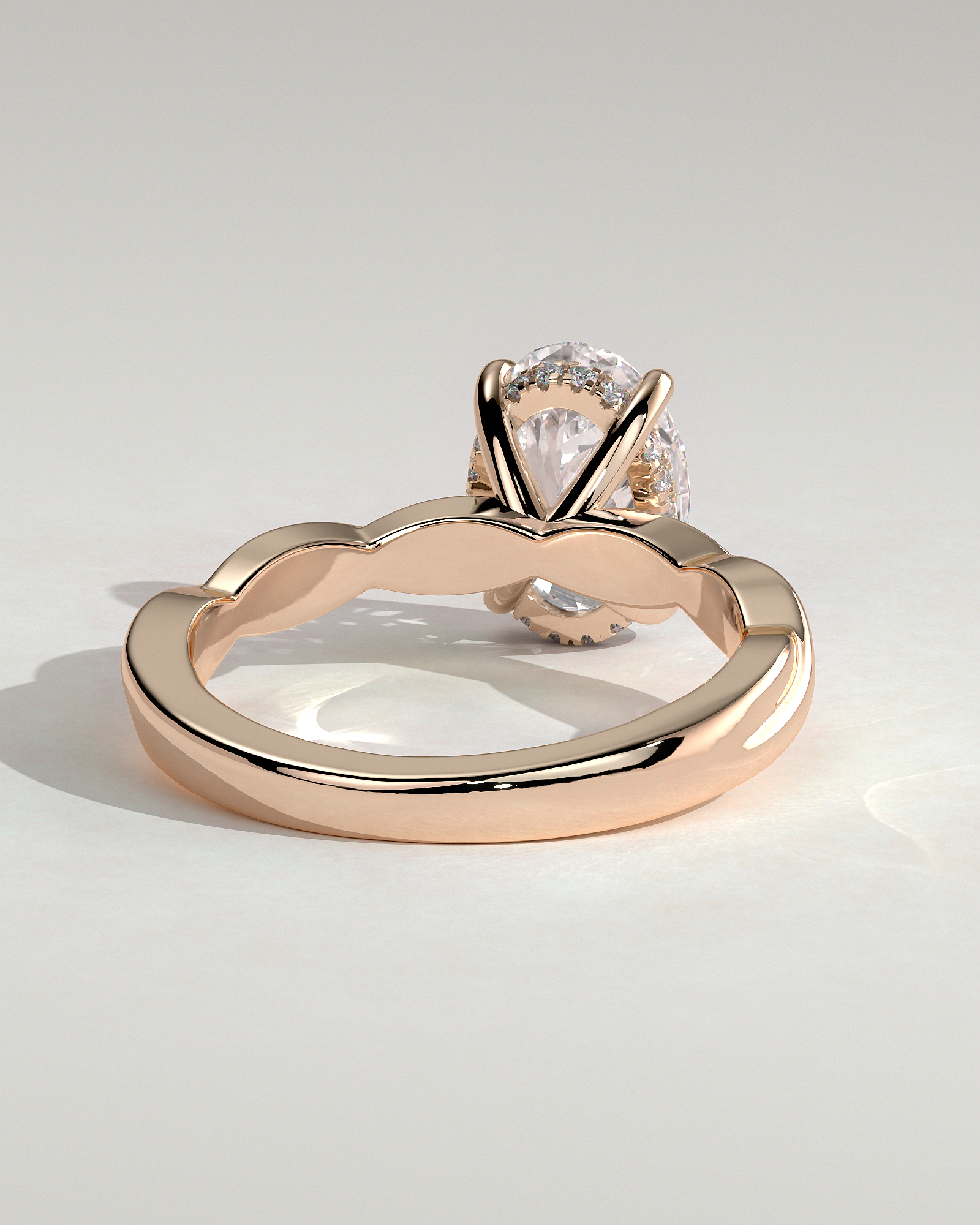 Trinity - Oval 4 Claw Solitaire with Twisted Band Engagement Ring - 18k Rose Gold