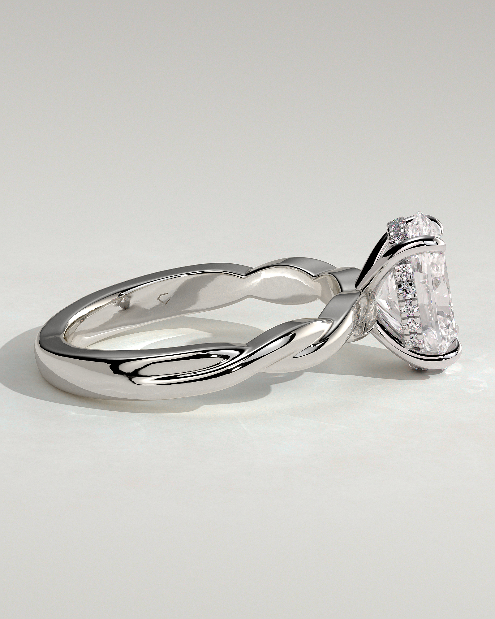 Trinity - Oval 4 Claw Solitaire with Twisted Band Engagement Ring - 18k White Gold