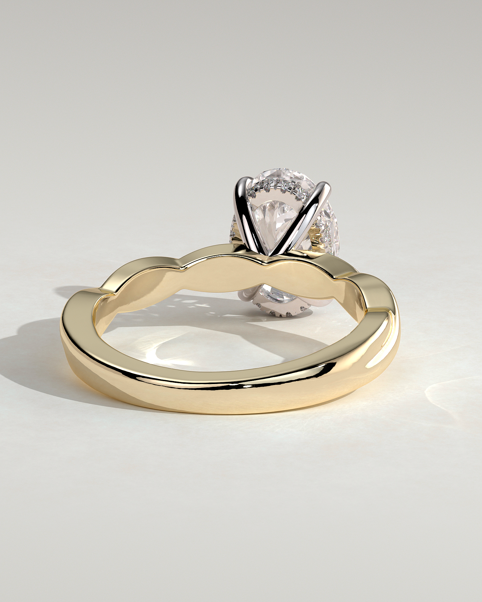 Trinity - Oval 4 Claw Solitaire with Twisted Band Engagement Ring - 18k Yellow Gold / 18k White Gold