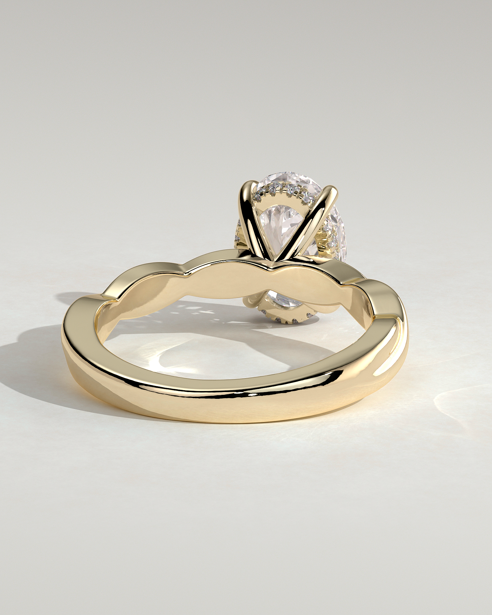 Trinity - Oval 4 Claw Solitaire with Twisted Band Engagement Ring - 18k Yellow Gold