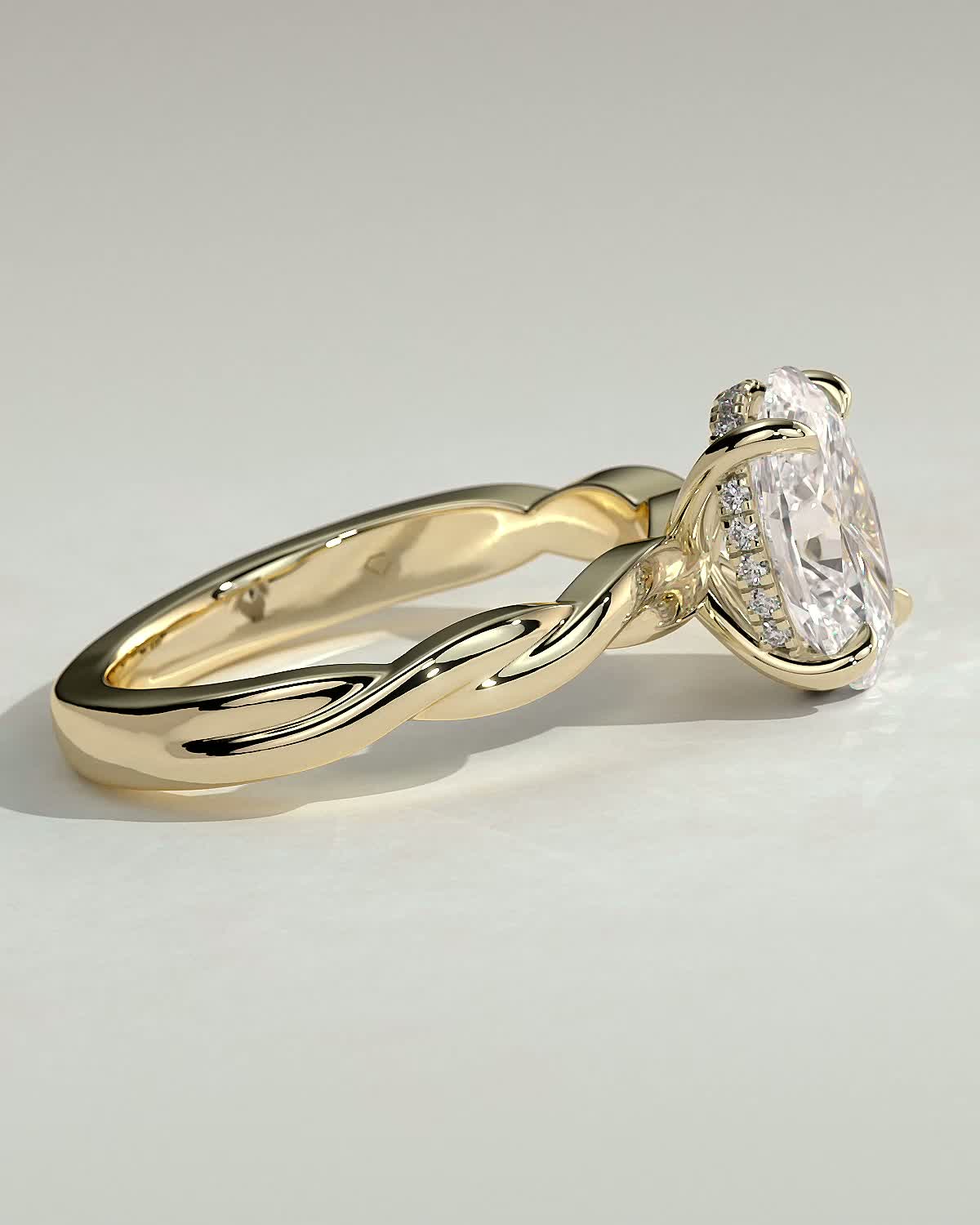 Trinity - Oval 4 Claw Solitaire with Twisted Band Engagement Ring - 18k Yellow Gold
