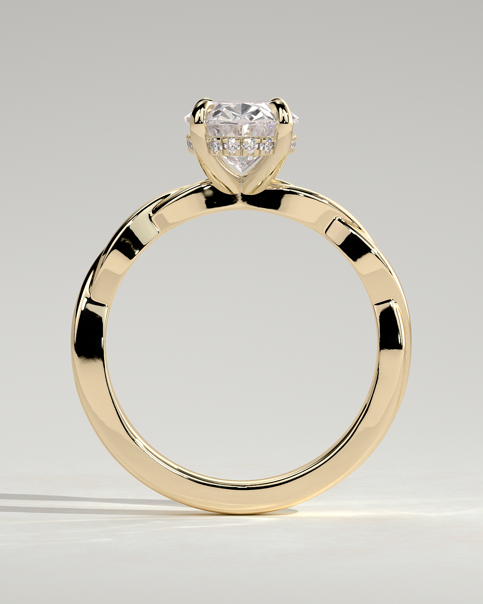 Trinity - Oval 4 Claw Solitaire with Twisted Band Engagement Ring - 18k Yellow Gold