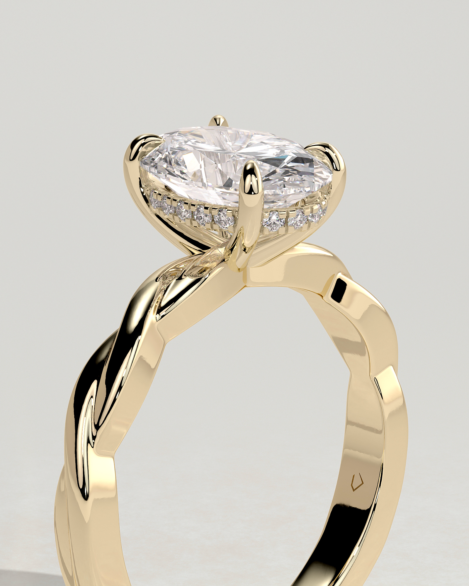 Trinity - Oval 4 Claw Solitaire with Twisted Band Engagement Ring - 18k Yellow Gold