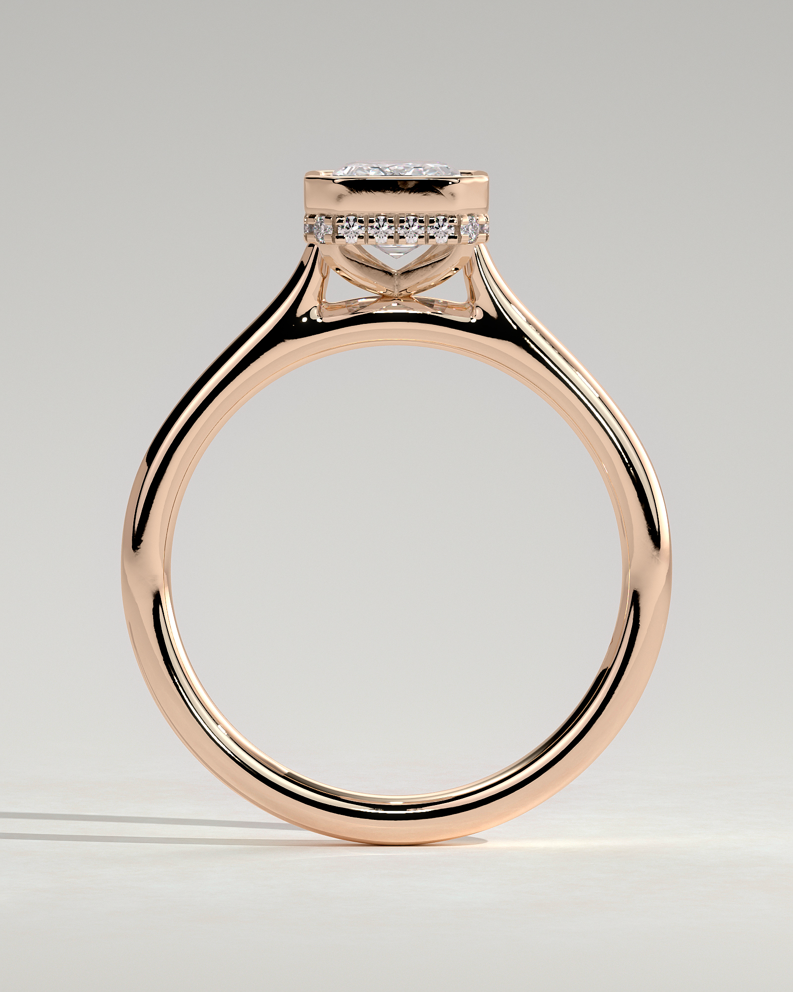 Emerald Bezel Solitaire with Hidden Halo and Cathedral Setting Engagement Ring - 18k Rose Gold