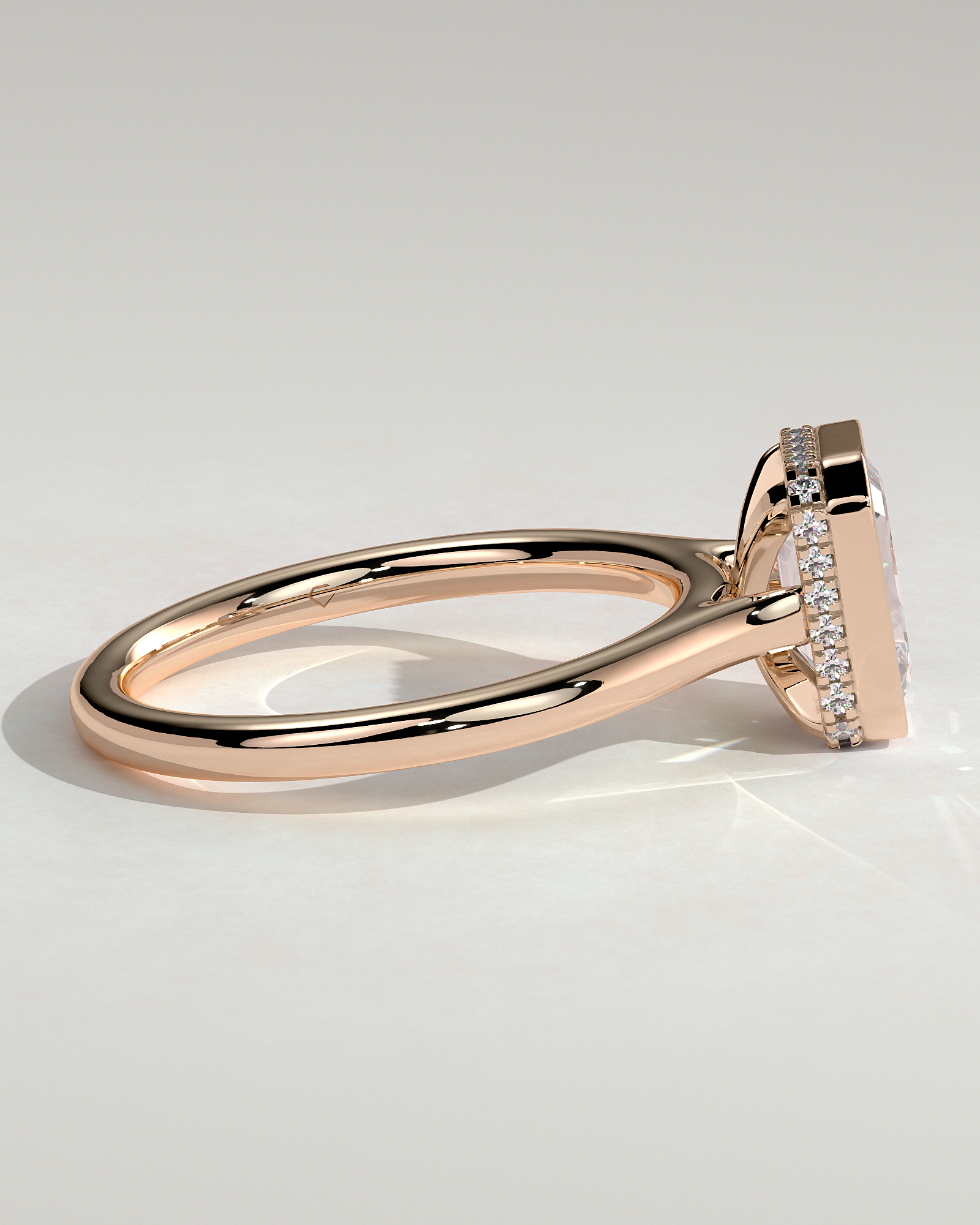 Emerald Bezel Solitaire with Hidden Halo and Cathedral Setting Engagement Ring - 18k Rose Gold