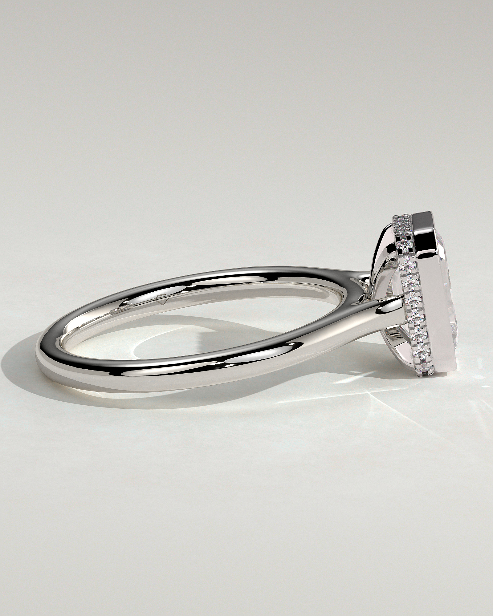 Emerald Bezel Solitaire with Hidden Halo and Cathedral Setting Engagement Ring - 18k White Gold