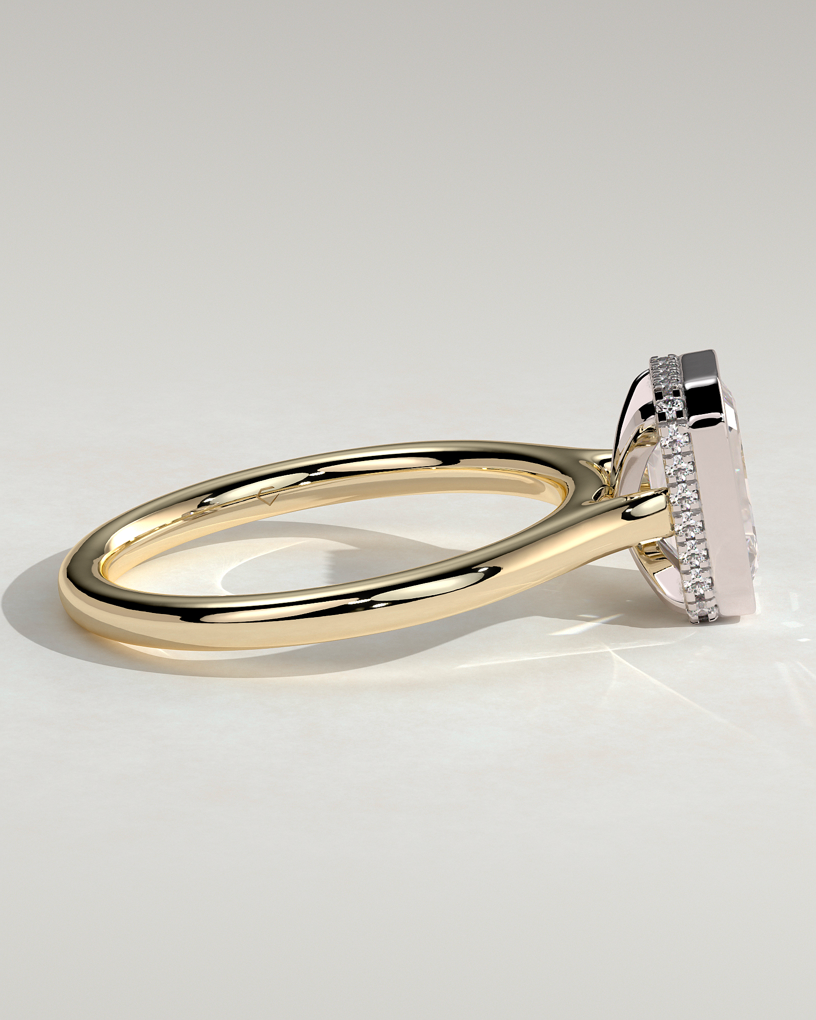 Emerald Bezel Solitaire with Hidden Halo and Cathedral Setting Engagement Ring - 18k Yellow Gold / 18k White Gold