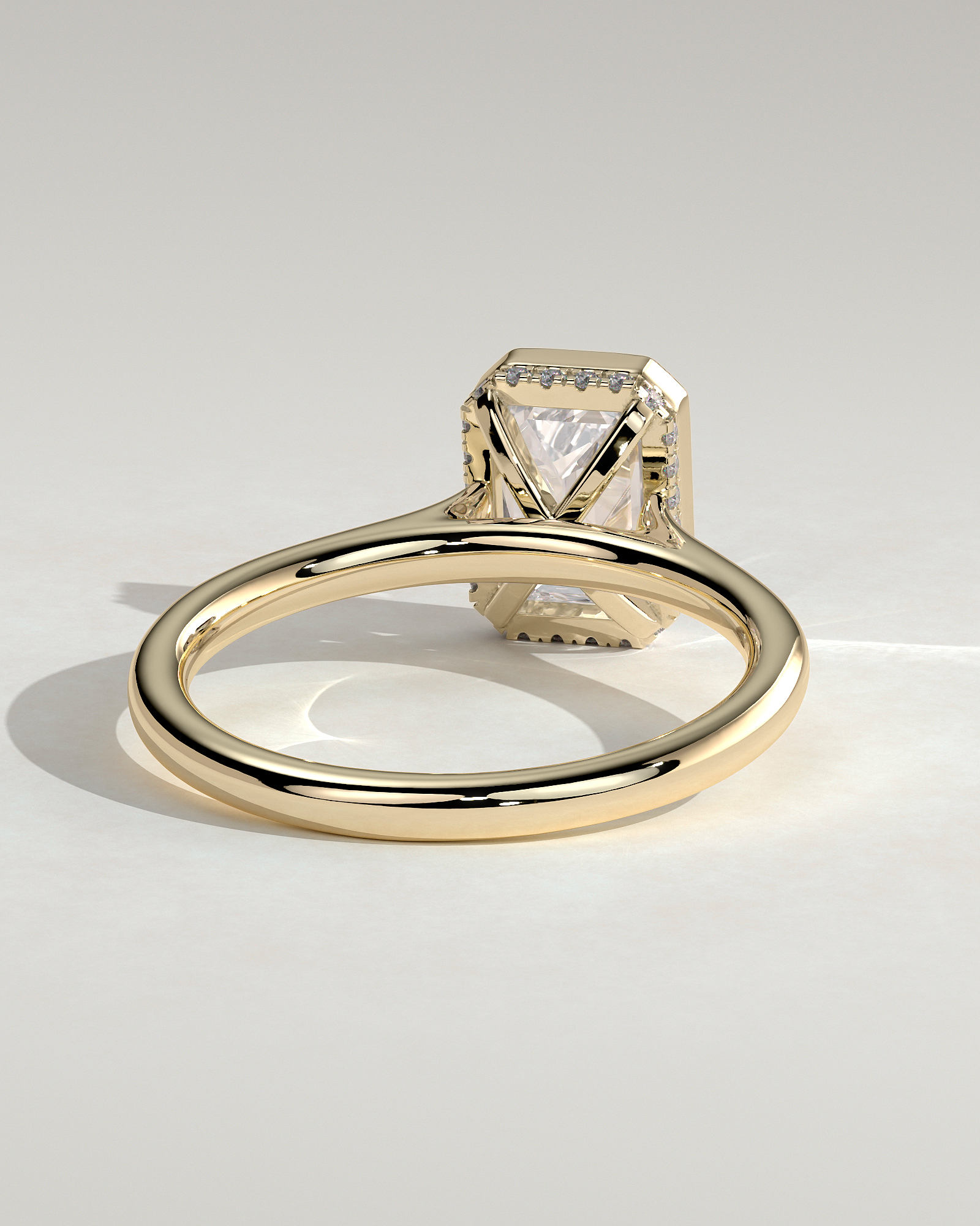 Emerald Bezel Solitaire with Hidden Halo and Cathedral Setting Engagement Ring - 18k Yellow Gold