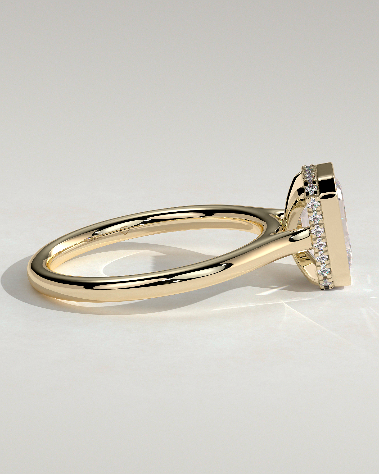 Emerald Bezel Solitaire with Hidden Halo and Cathedral Setting Engagement Ring - 18k Yellow Gold