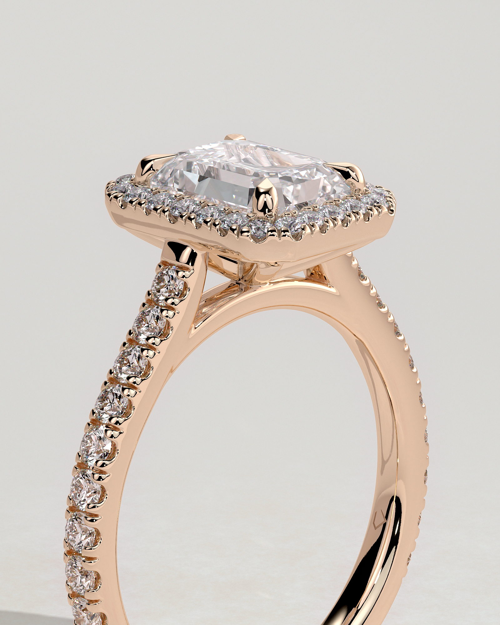Vanessa  Emerald Halo with Pav - 18k Rose Gold