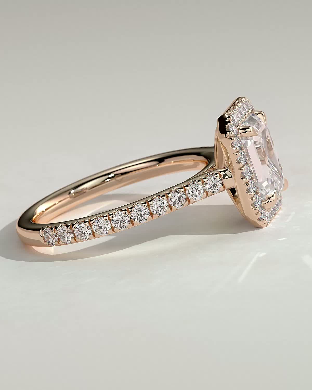 Vanessa  Emerald Halo with Pav - 18k Rose Gold