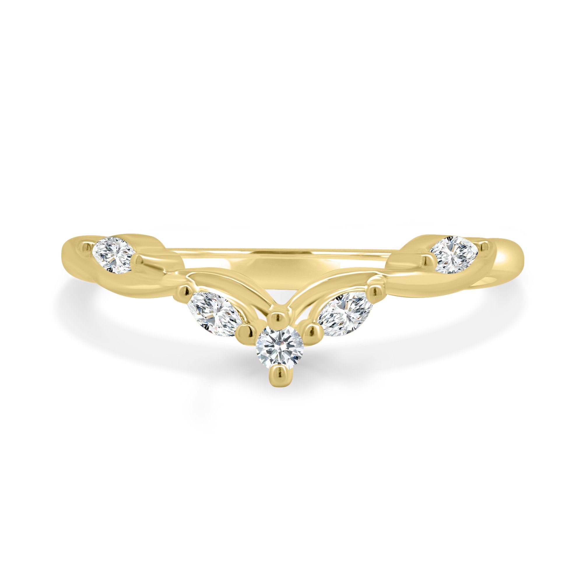 Veronica - Vintage Vine Marquise Accent Wedding Band - 18k Yellow Gold