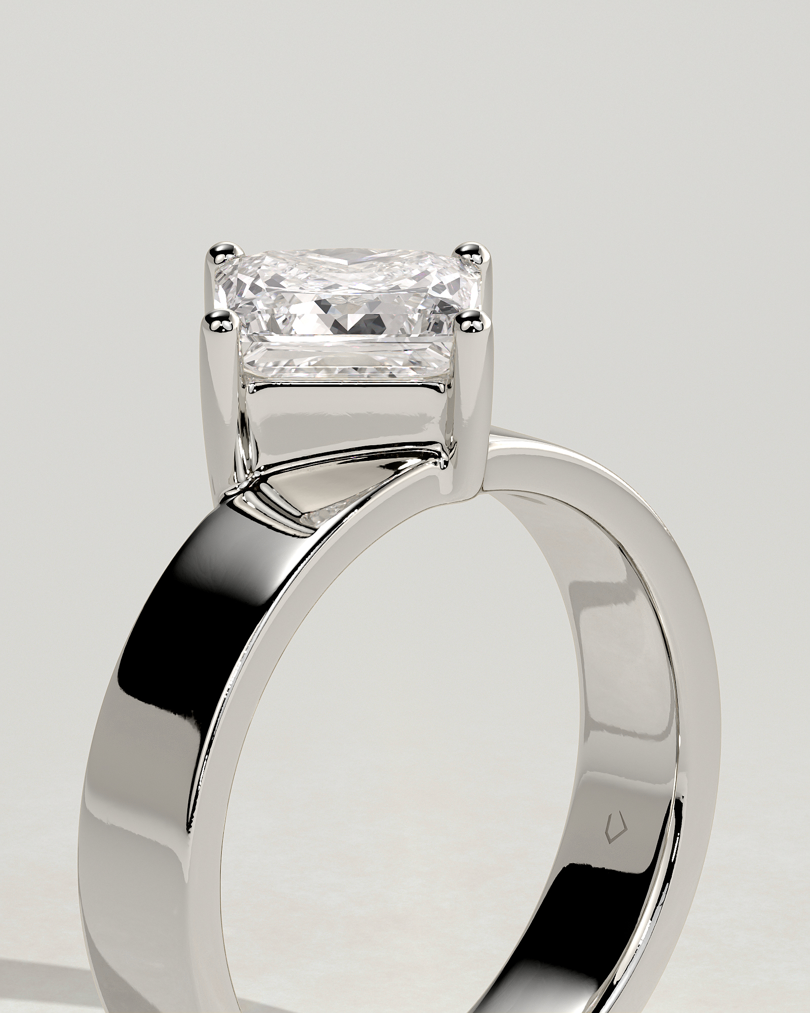 Vicki - Asscher Solitaire with Cigar band - 18k White Gold