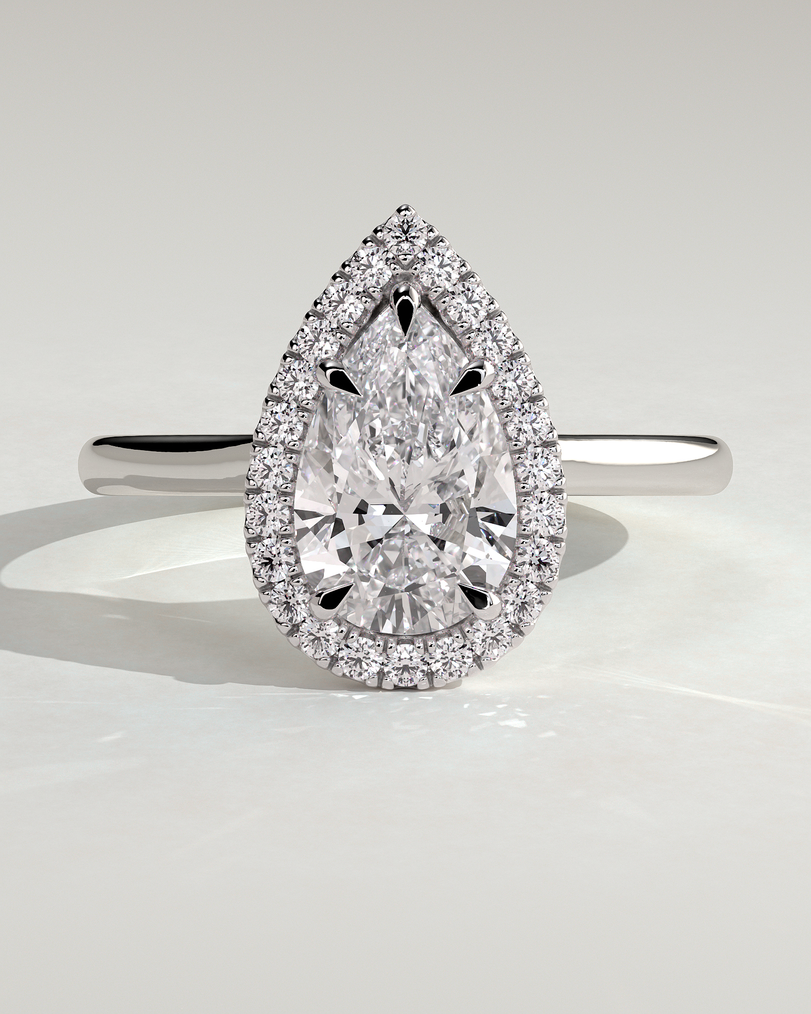 Viola  5 Claw Cathedral Pear Halo - 18k White Gold