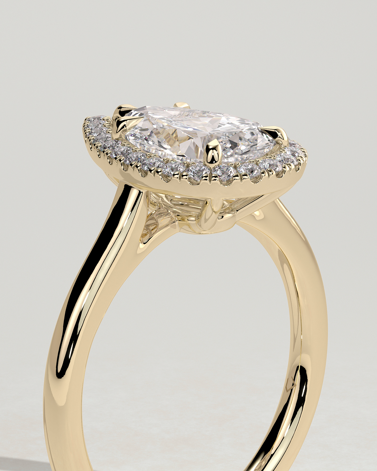 Viola  5 Claw Cathedral Pear Halo - 18k Yellow Gold