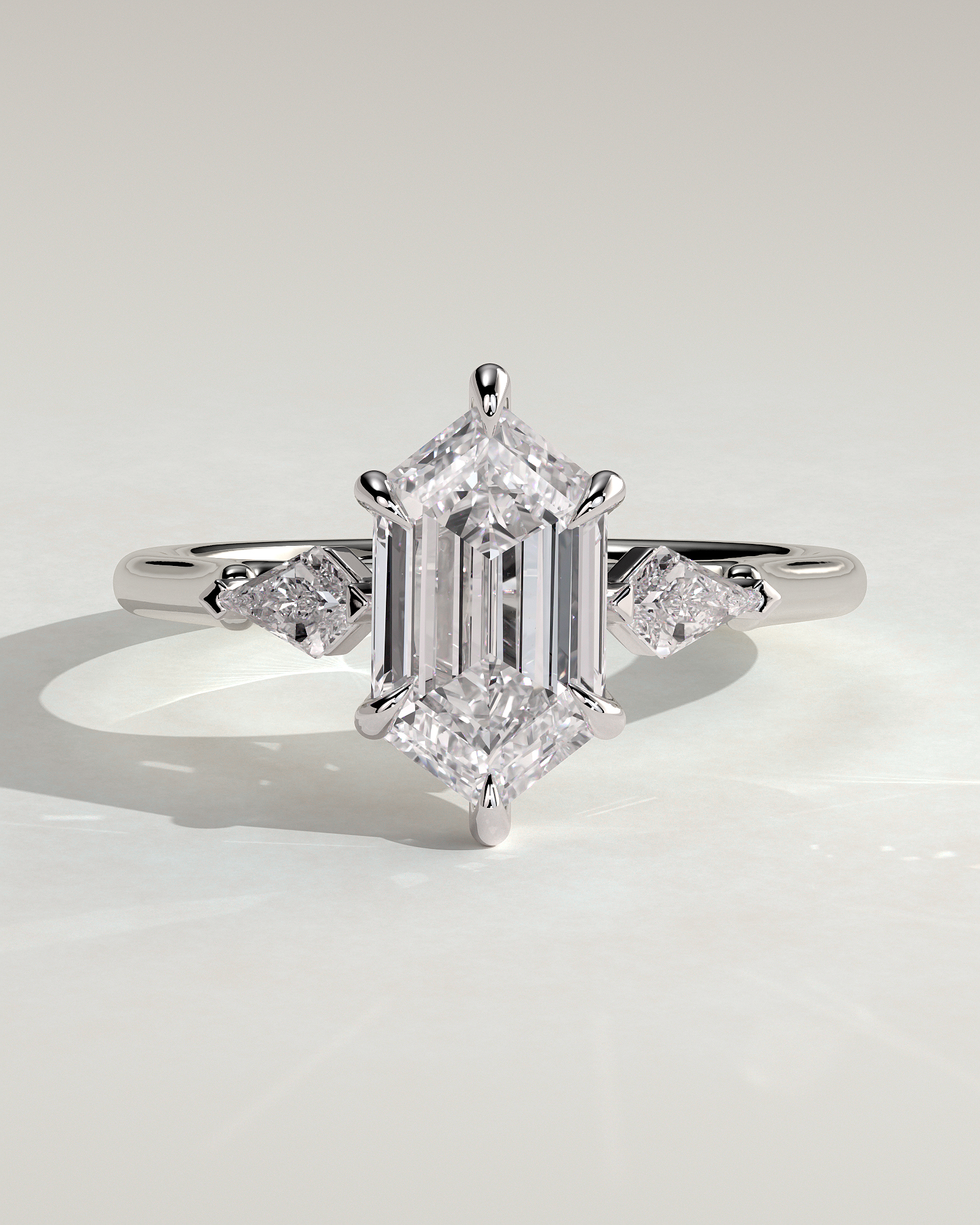 Wanda - 6 Claw Elongated Hexagon Trilogy - 18k White Gold