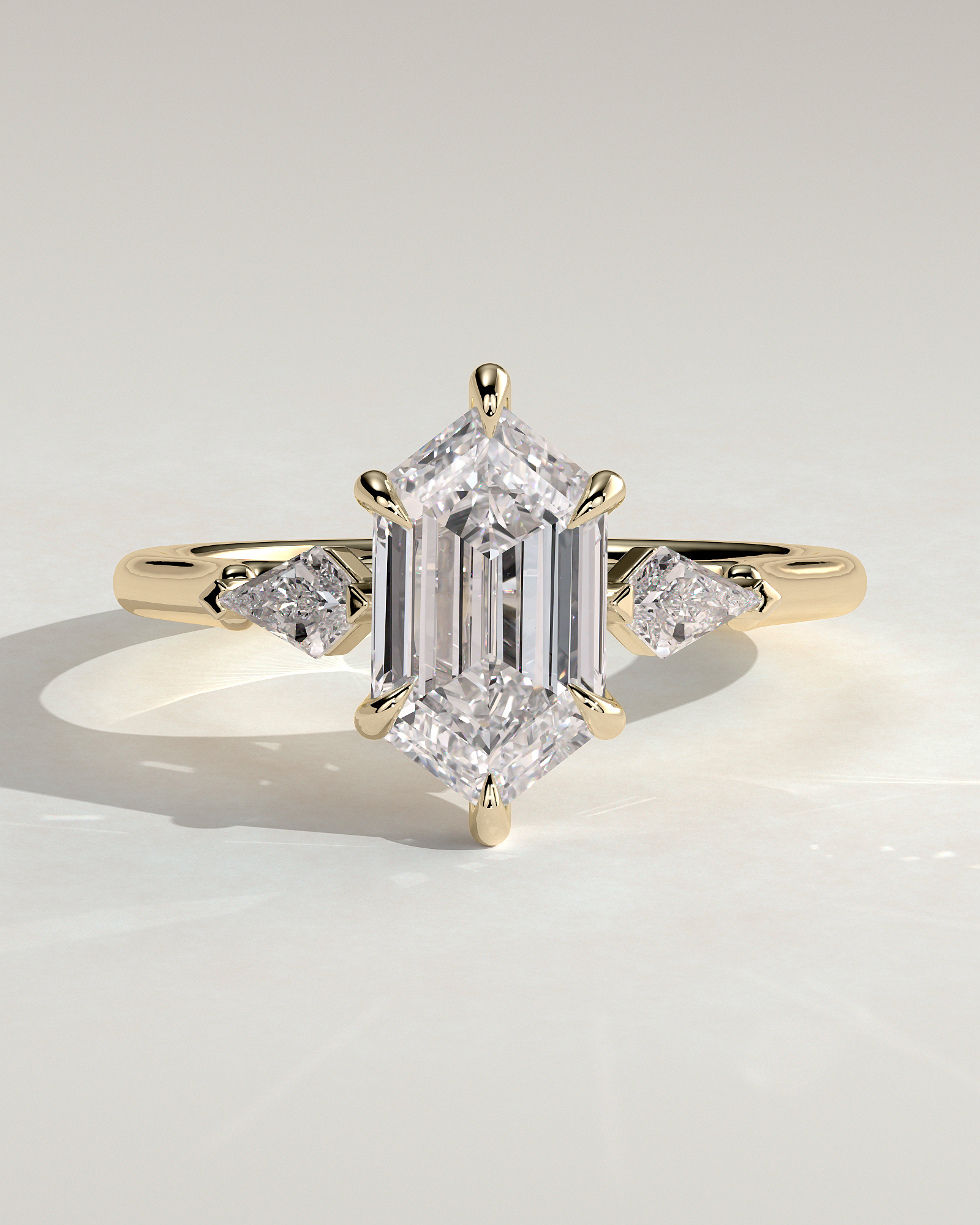 Wanda - 6 Claw Elongated Hexagon Trilogy - 18k Yellow Gold