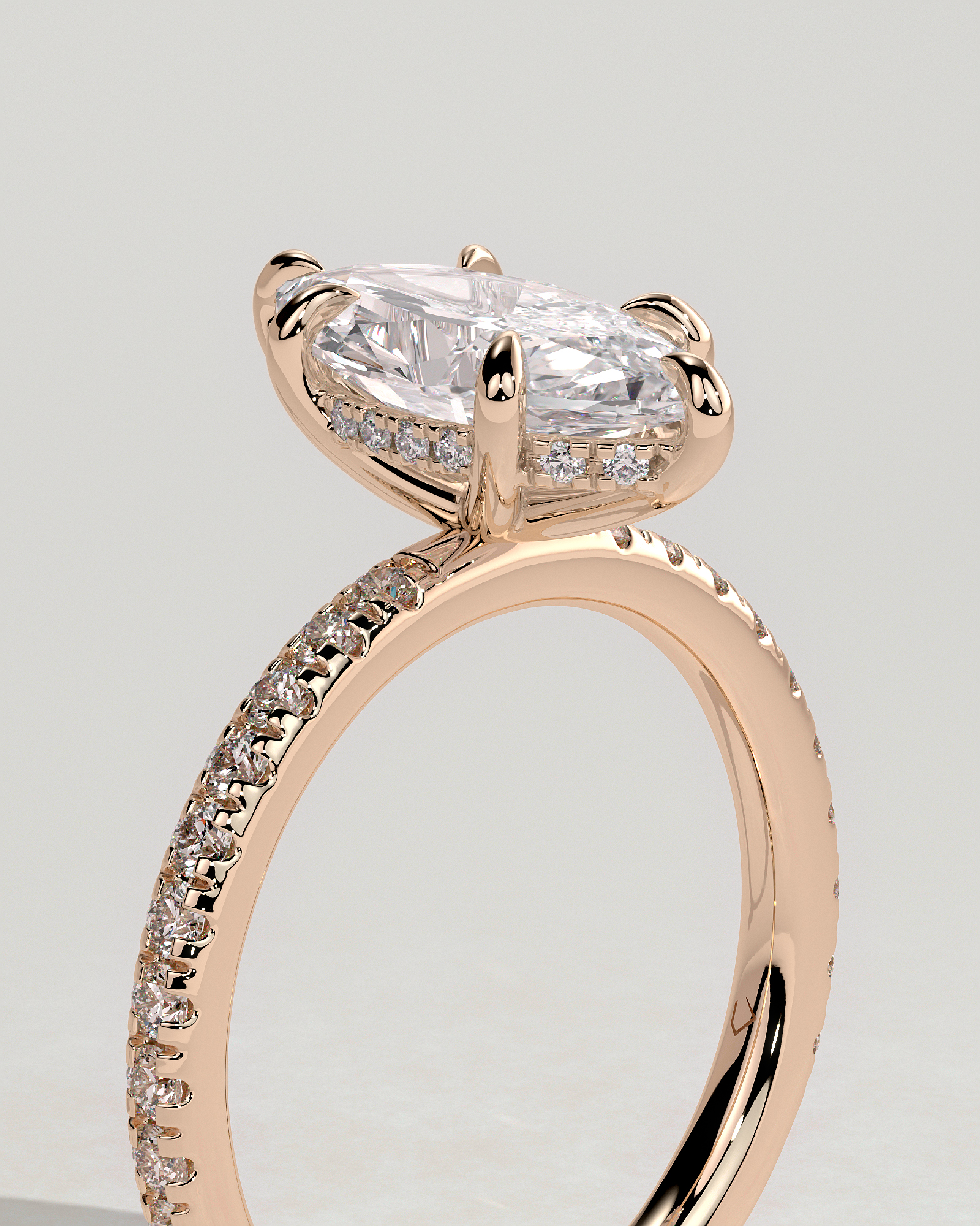 Waverly - 6 Claw Marquise Solitaire with Hidden Halo and Pav - 18k Rose Gold