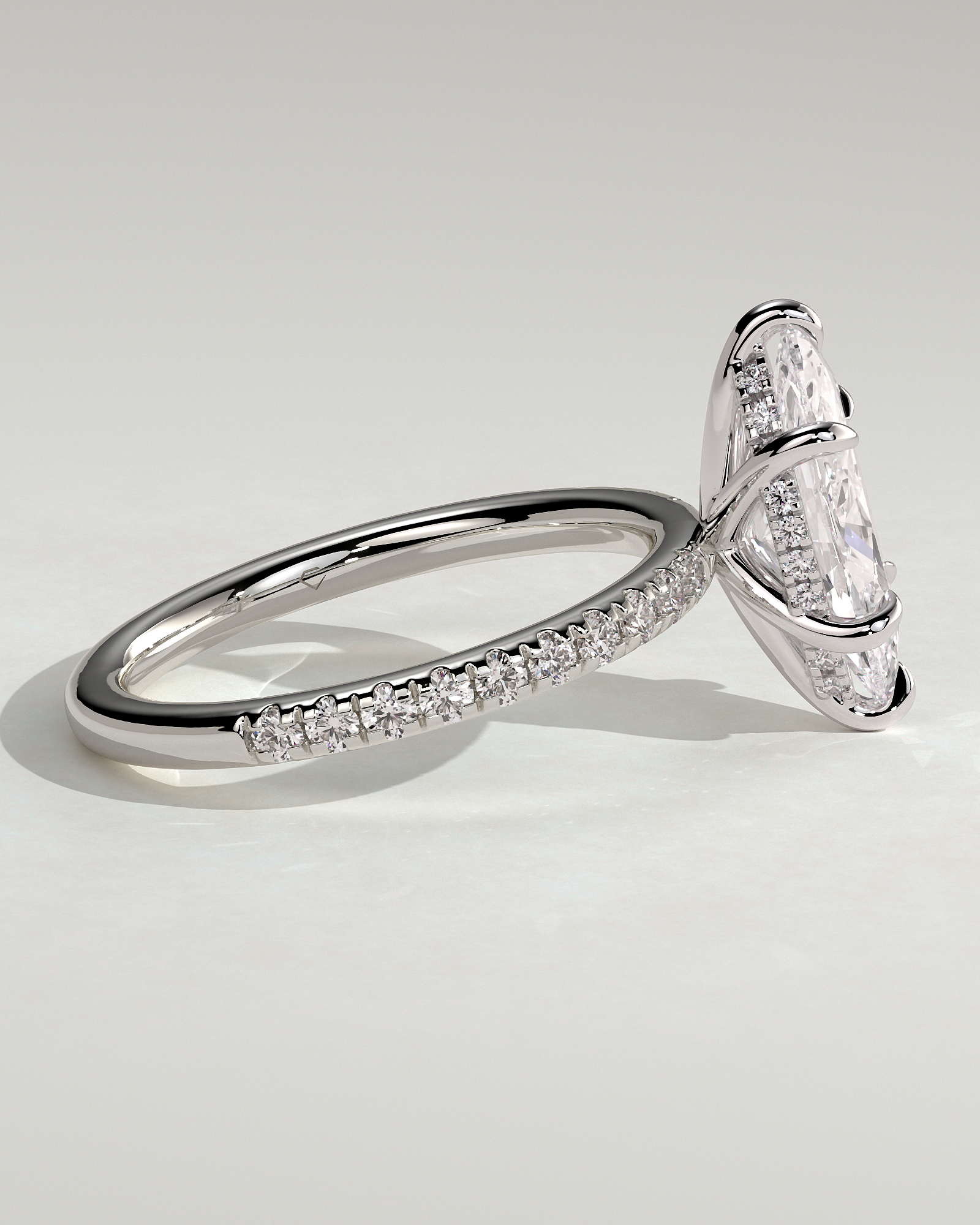 Waverly - 6 Claw Marquise Solitaire with Hidden Halo and Pav - 18k White Gold