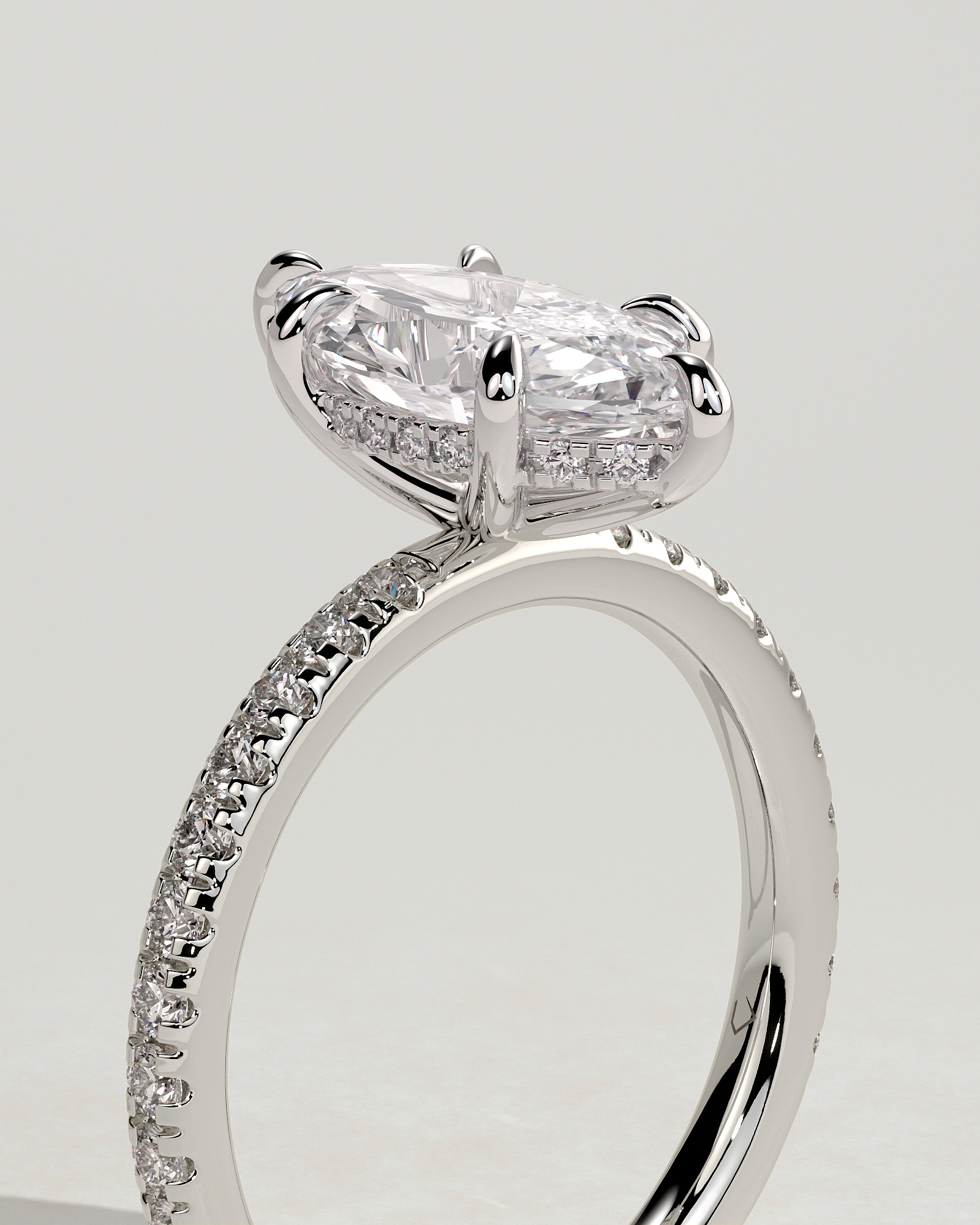 Waverly - 6 Claw Marquise Solitaire with Hidden Halo and Pav - 18k White Gold