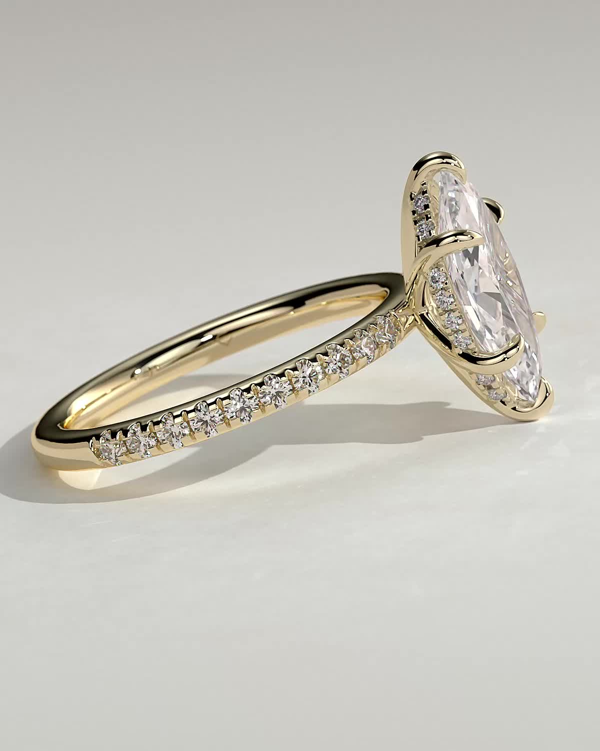 Waverly - 6 Claw Marquise Solitaire with Hidden Halo and Pav - 18k Yellow Gold