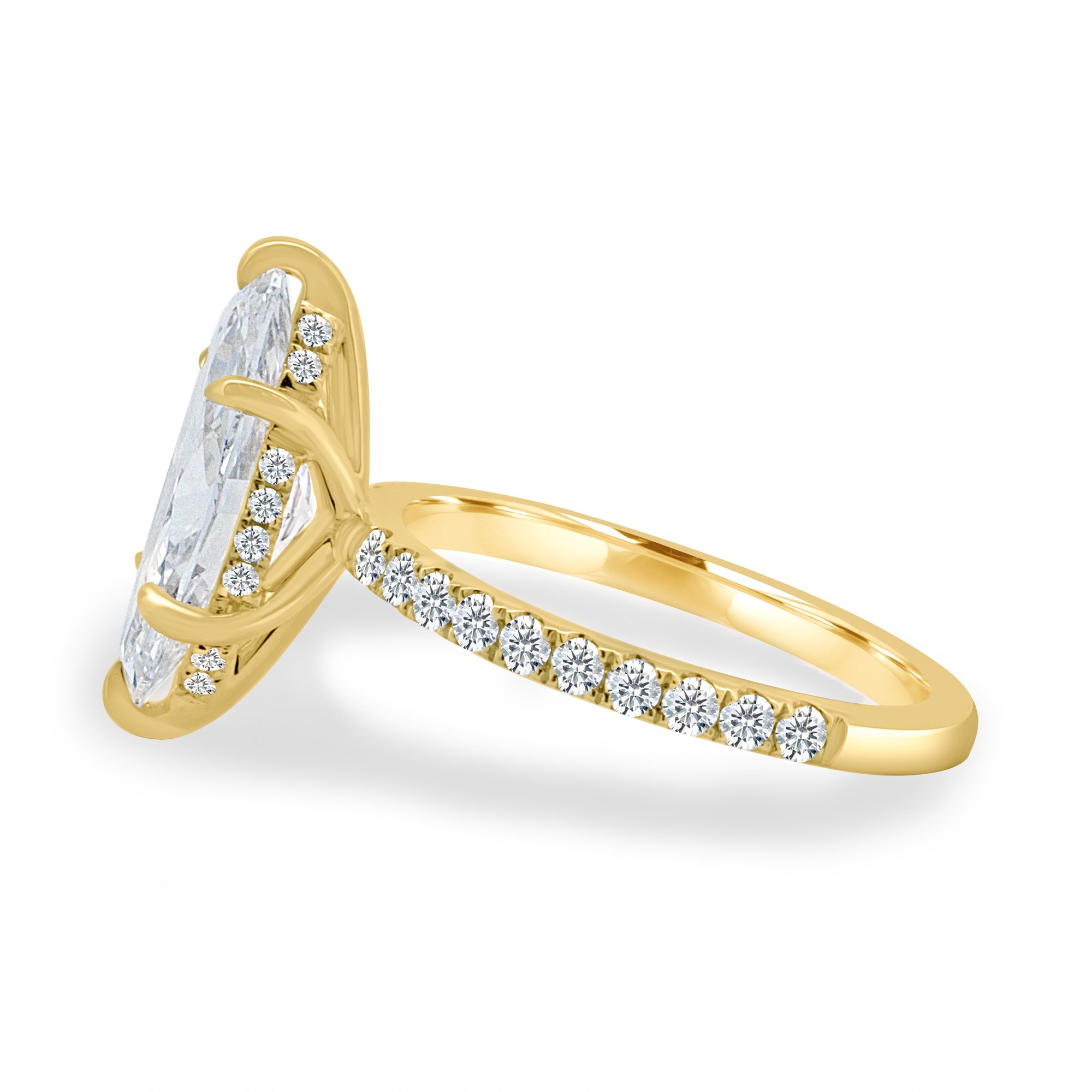 Waverly - 6 Claw Marquise Solitaire with Hidden Halo and Pav - 18k Yellow Gold