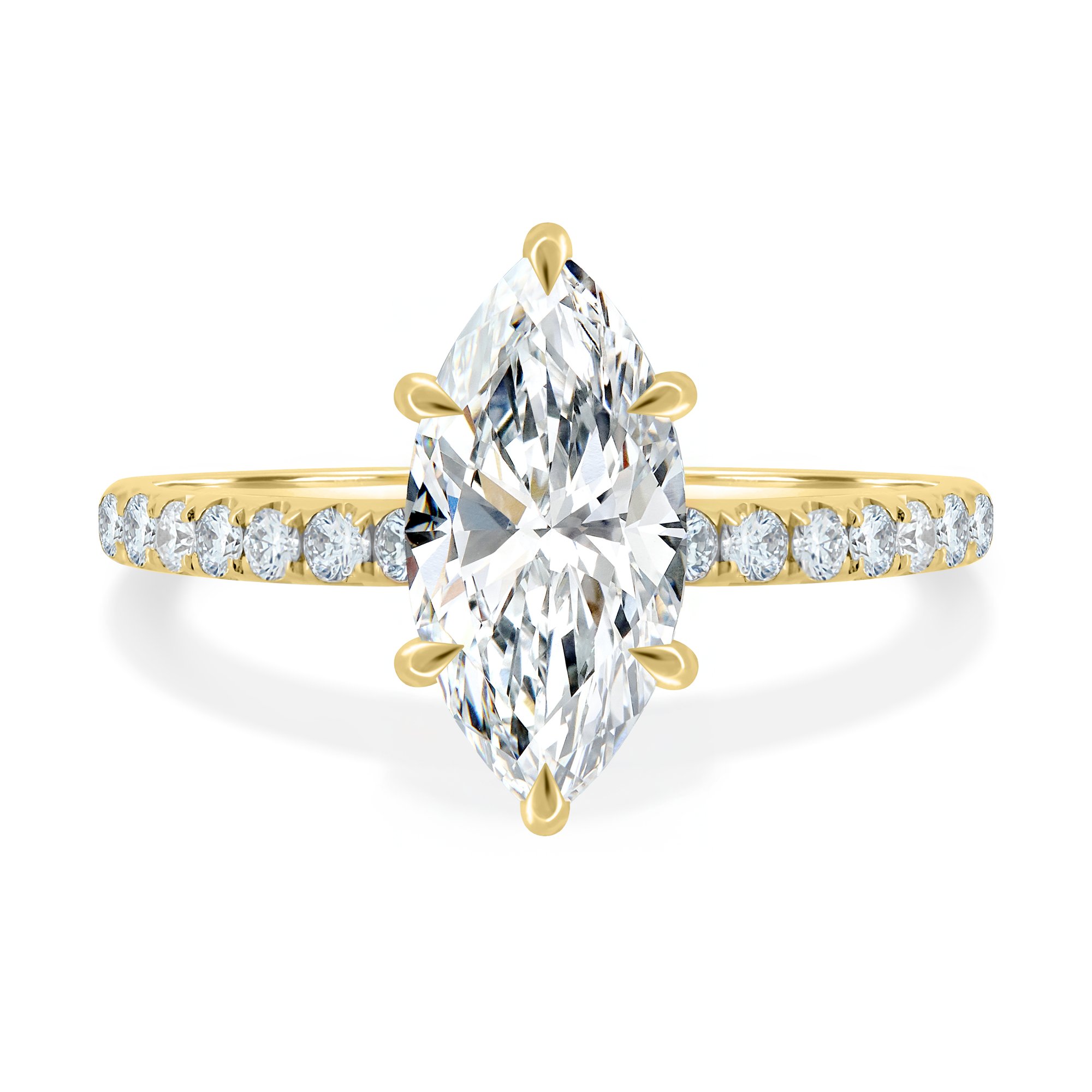 Waverly - 6 Claw Marquise Solitaire with Hidden Halo and Pav - 18k Yellow Gold