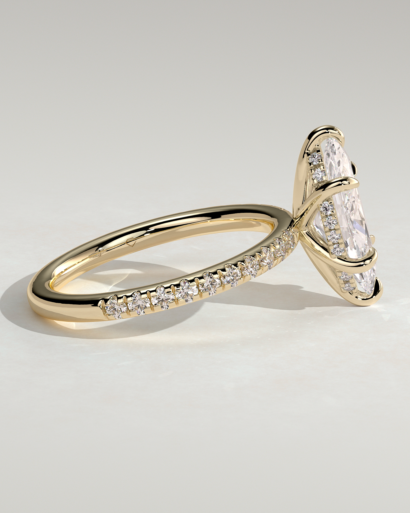 Waverly - 6 Claw Marquise Solitaire with Hidden Halo and Pav - 18k Yellow Gold