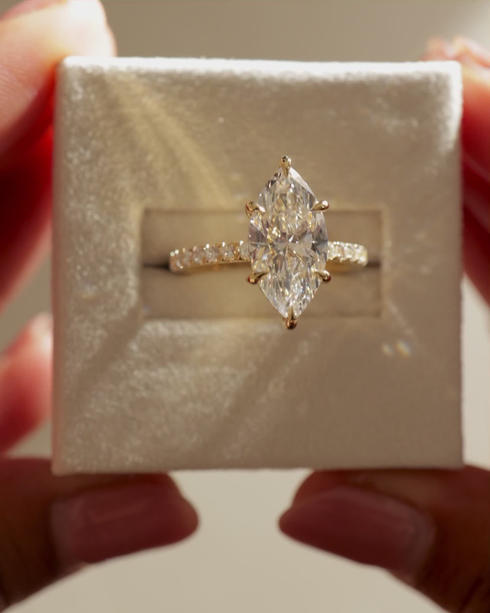 Waverly - 6 Claw Marquise Solitaire with Hidden Halo and Pav Lifestyle Image