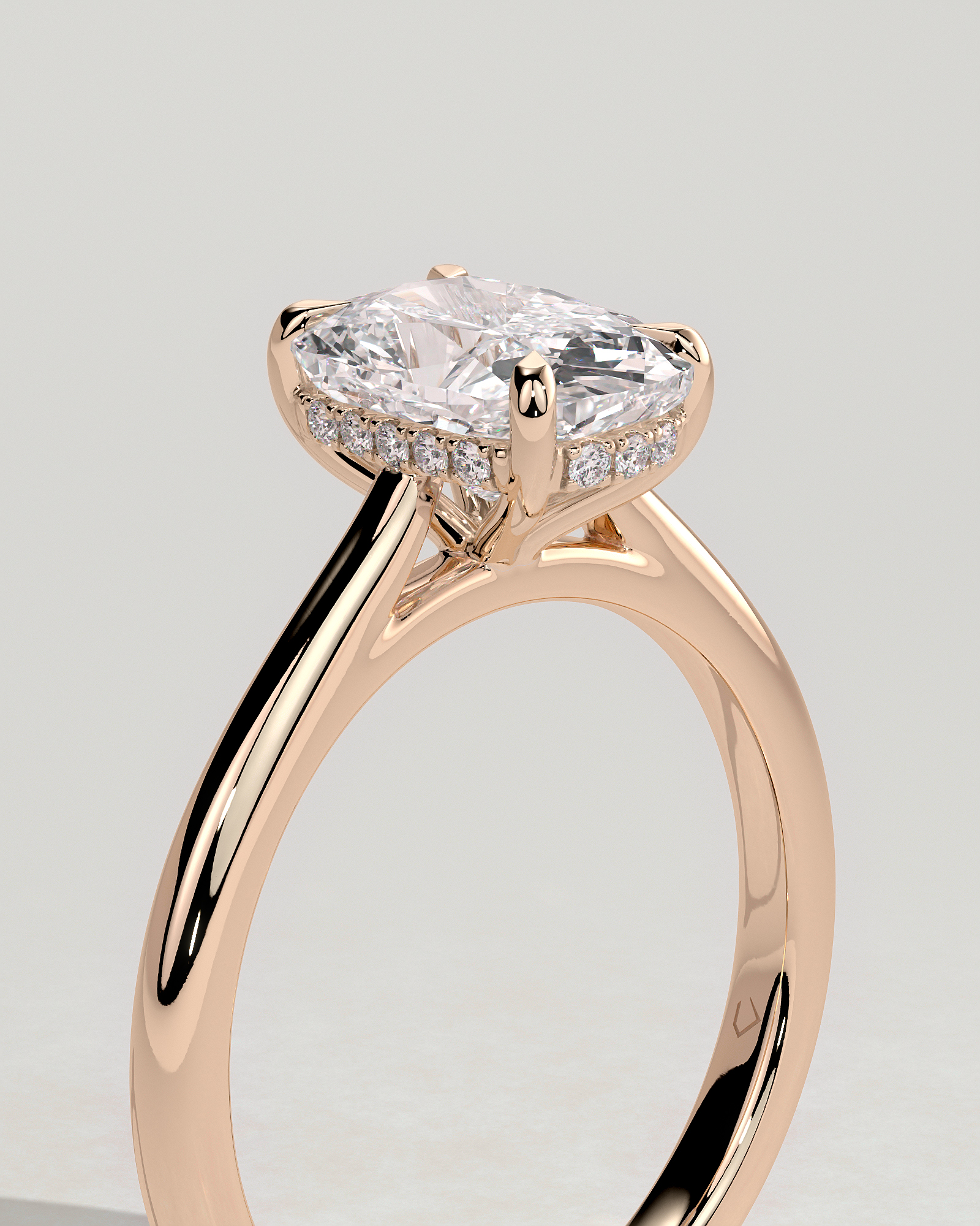 Wendy - 4 Claw Elongated Cushion Solitaire - 18k Rose Gold