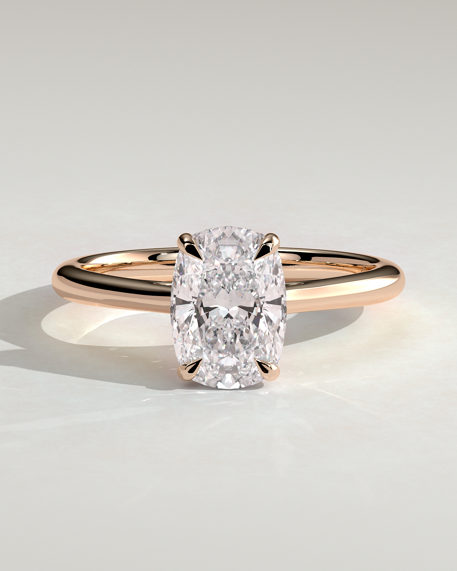 Wendy - 4 Claw Elongated Cushion Solitaire - 18k Rose Gold