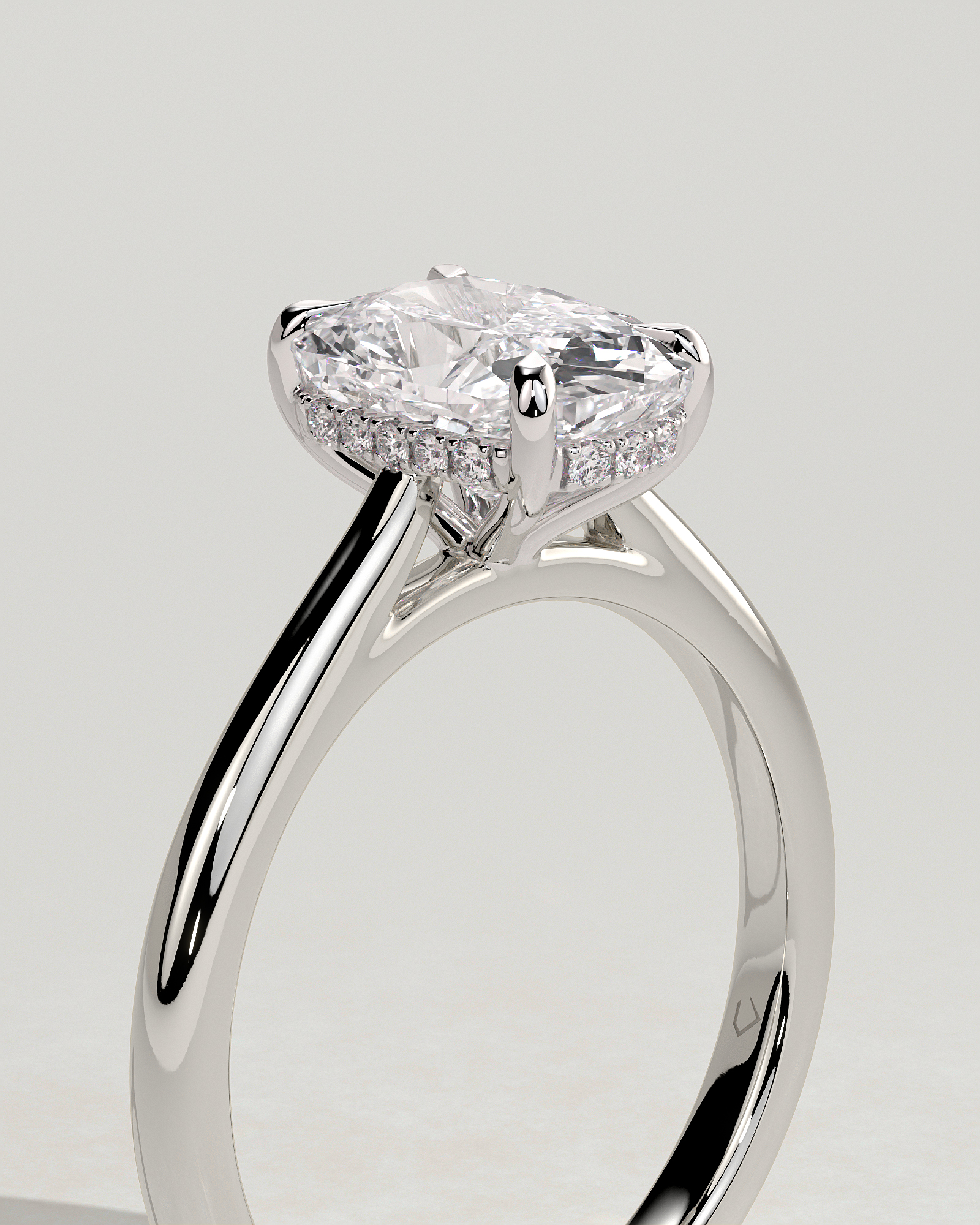 Wendy - 4 Claw Elongated Cushion Solitaire - 18k White Gold