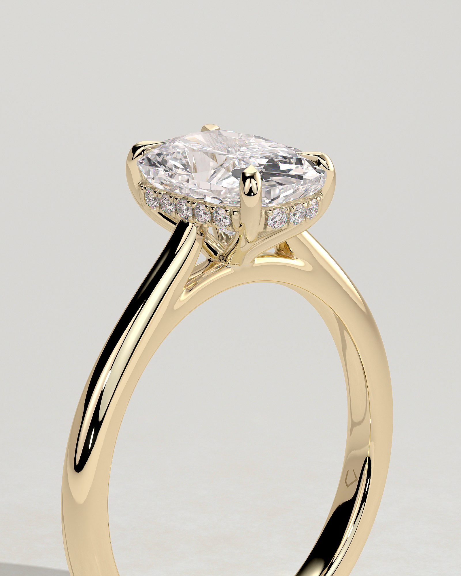 Wendy - 4 Claw Elongated Cushion Solitaire - 18k Yellow Gold