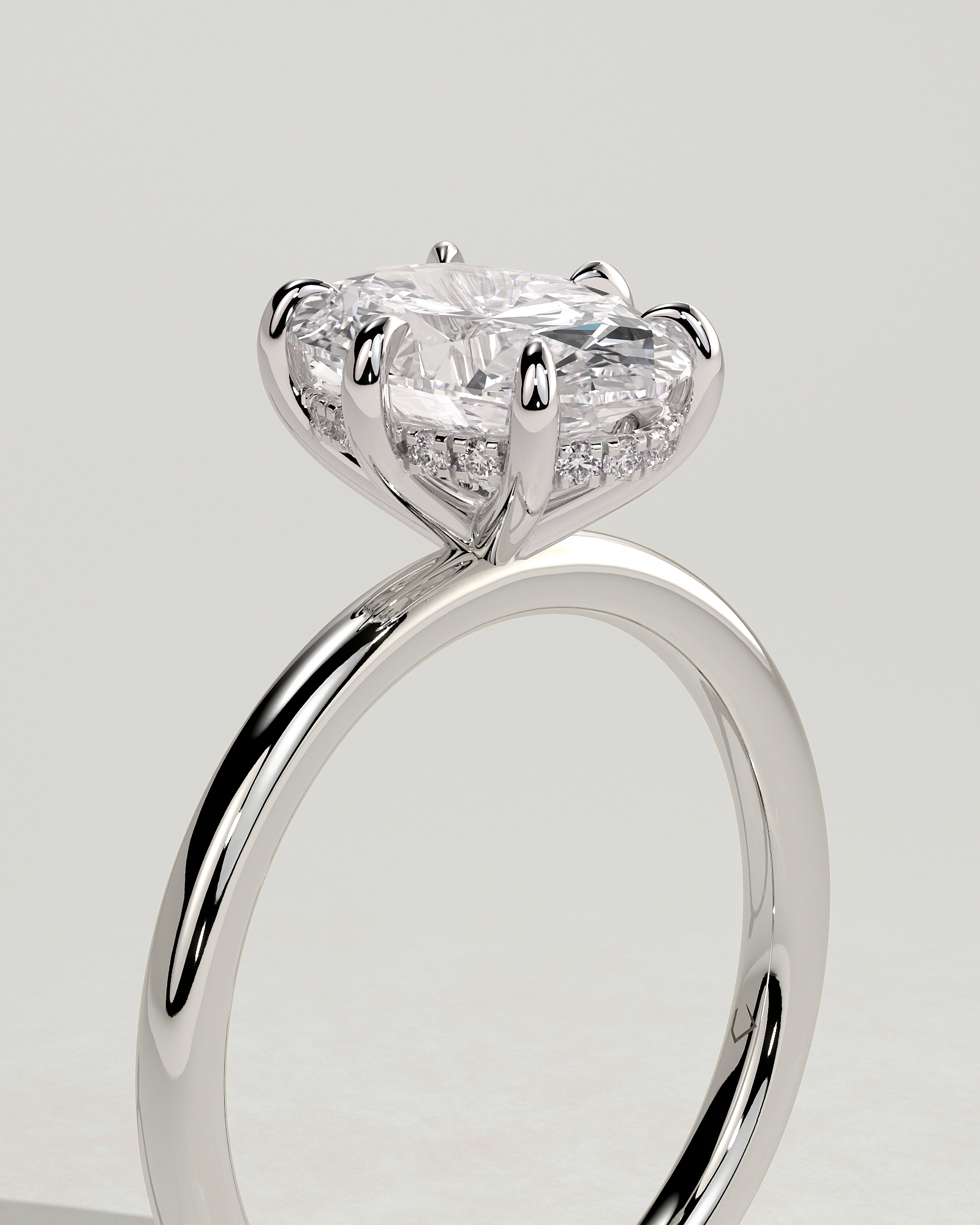 Wilma - Six Claw Oval Solitaire - 18k White Gold