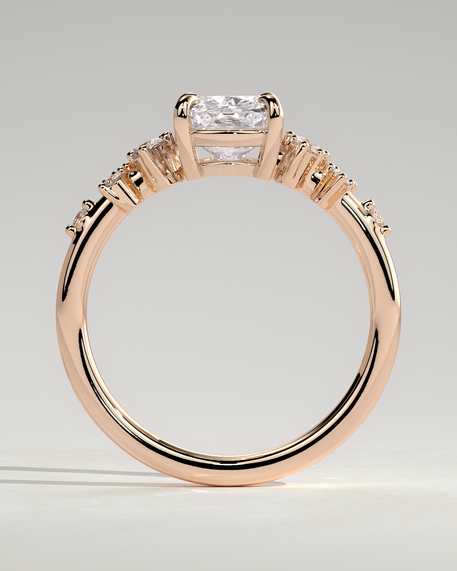 Winnie - Elongated Cushion with Accent Stones - 18k Rose Gold