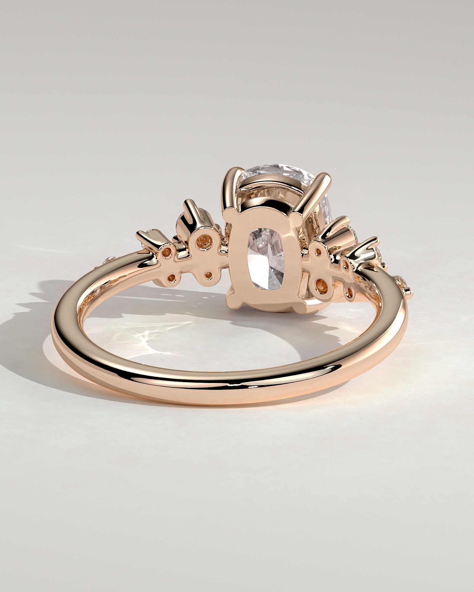 Winnie - Elongated Cushion with Accent Stones - 18k Rose Gold