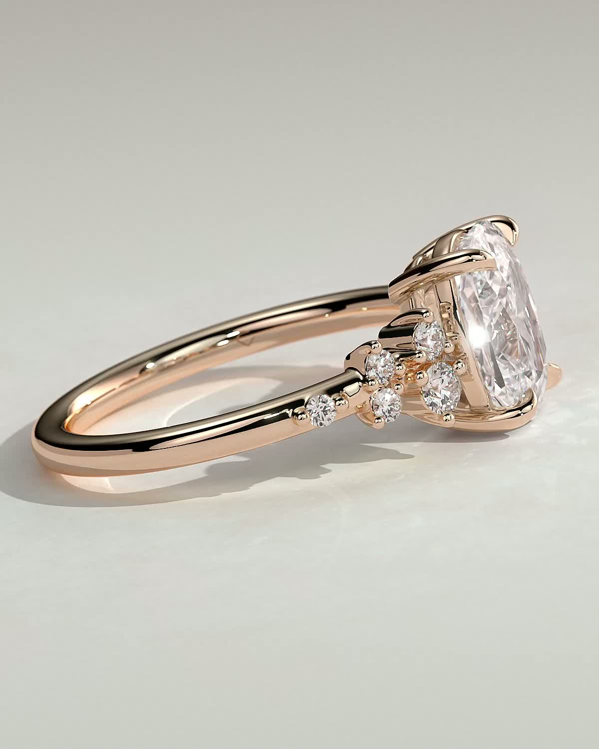 Winnie - Elongated Cushion with Accent Stones - 18k Rose Gold