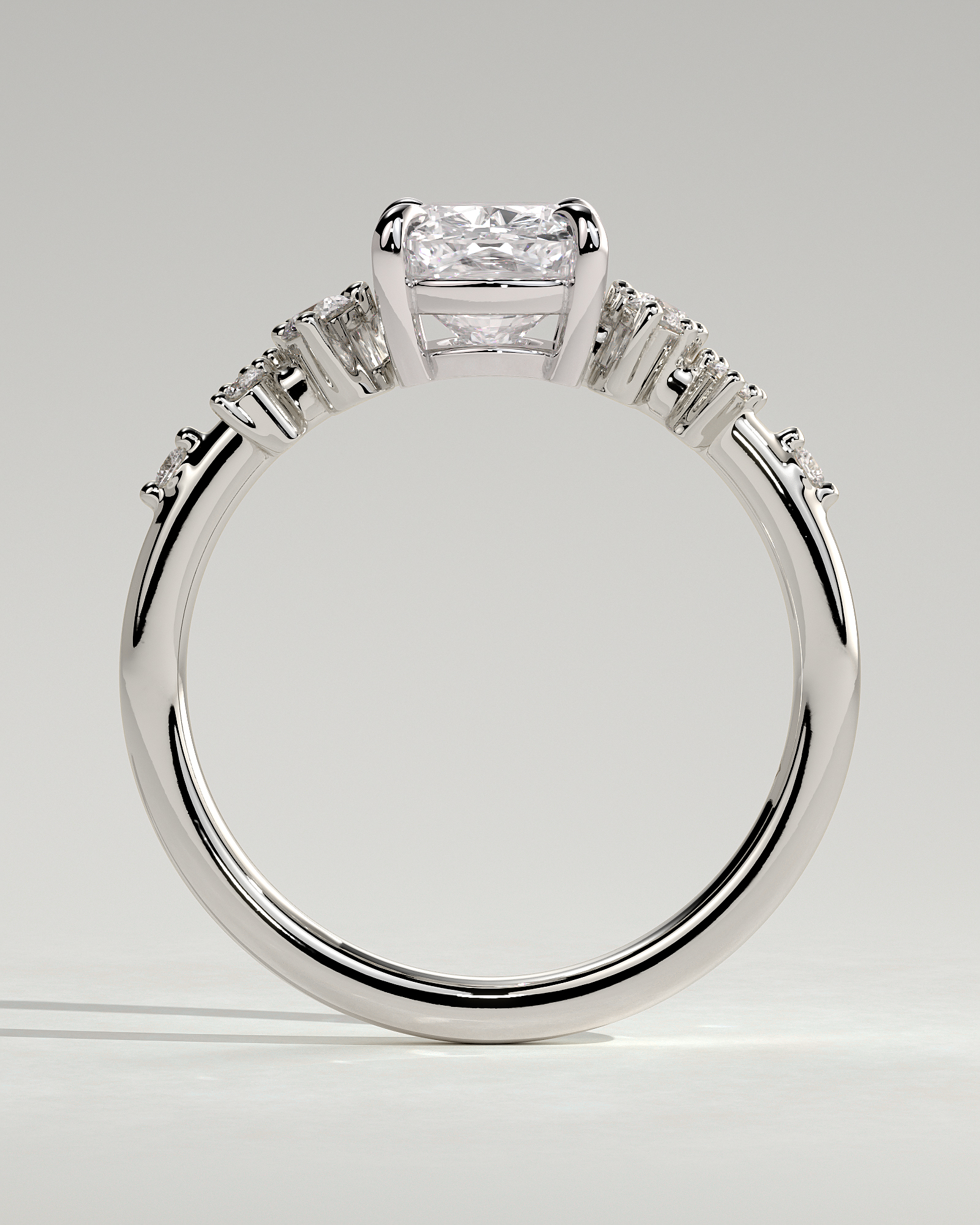 Winnie - Elongated Cushion with Accent Stones - 18k White Gold