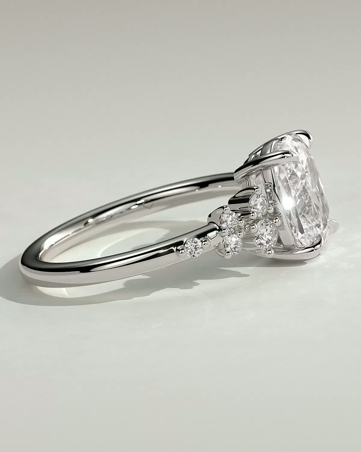 Winnie - Elongated Cushion with Accent Stones - 18k White Gold