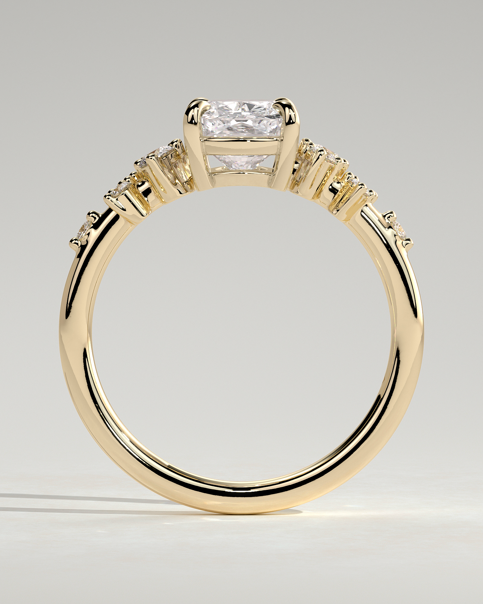 Winnie - Elongated Cushion with Accent Stones - 18k Yellow Gold