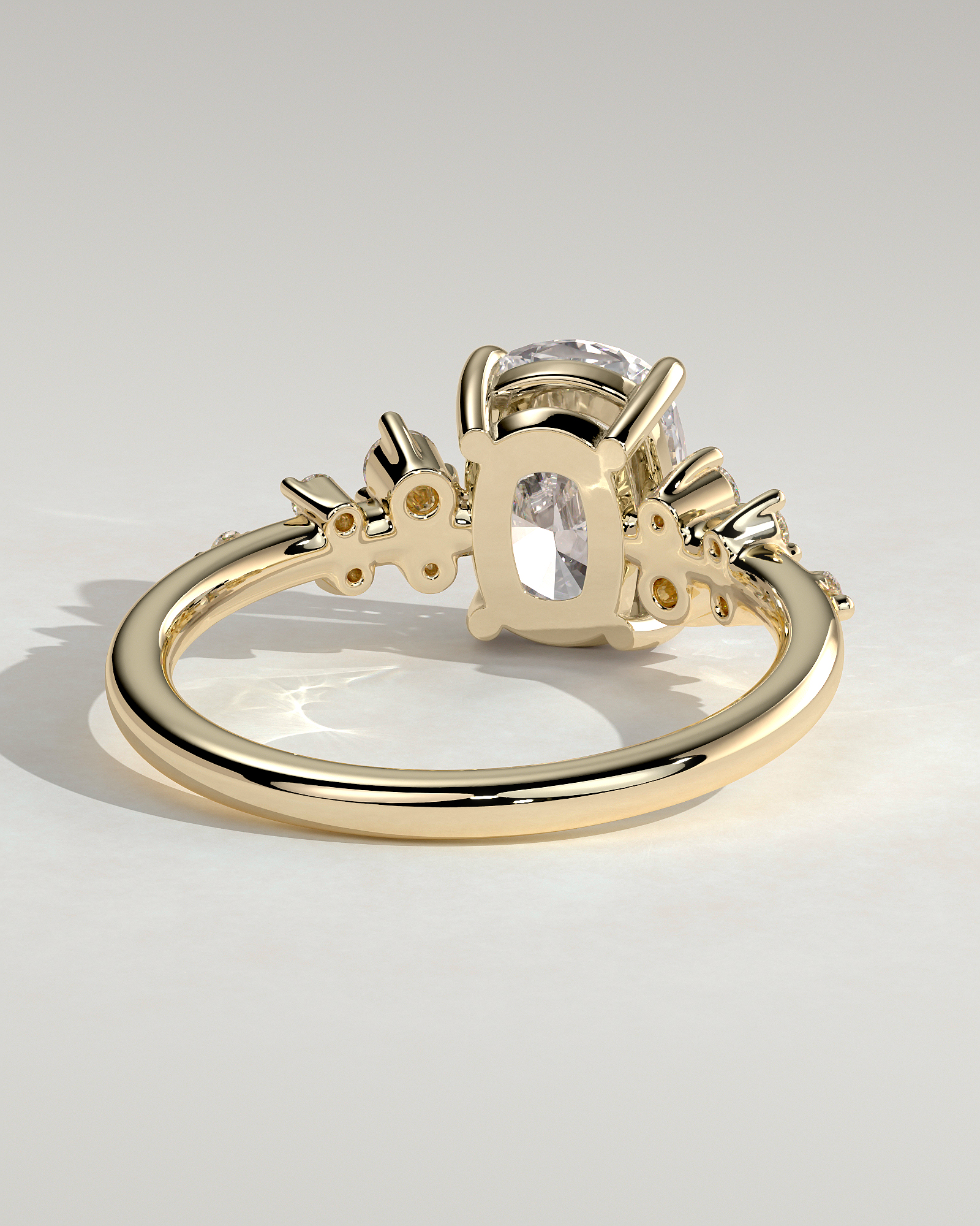 Winnie - Elongated Cushion with Accent Stones - 18k Yellow Gold