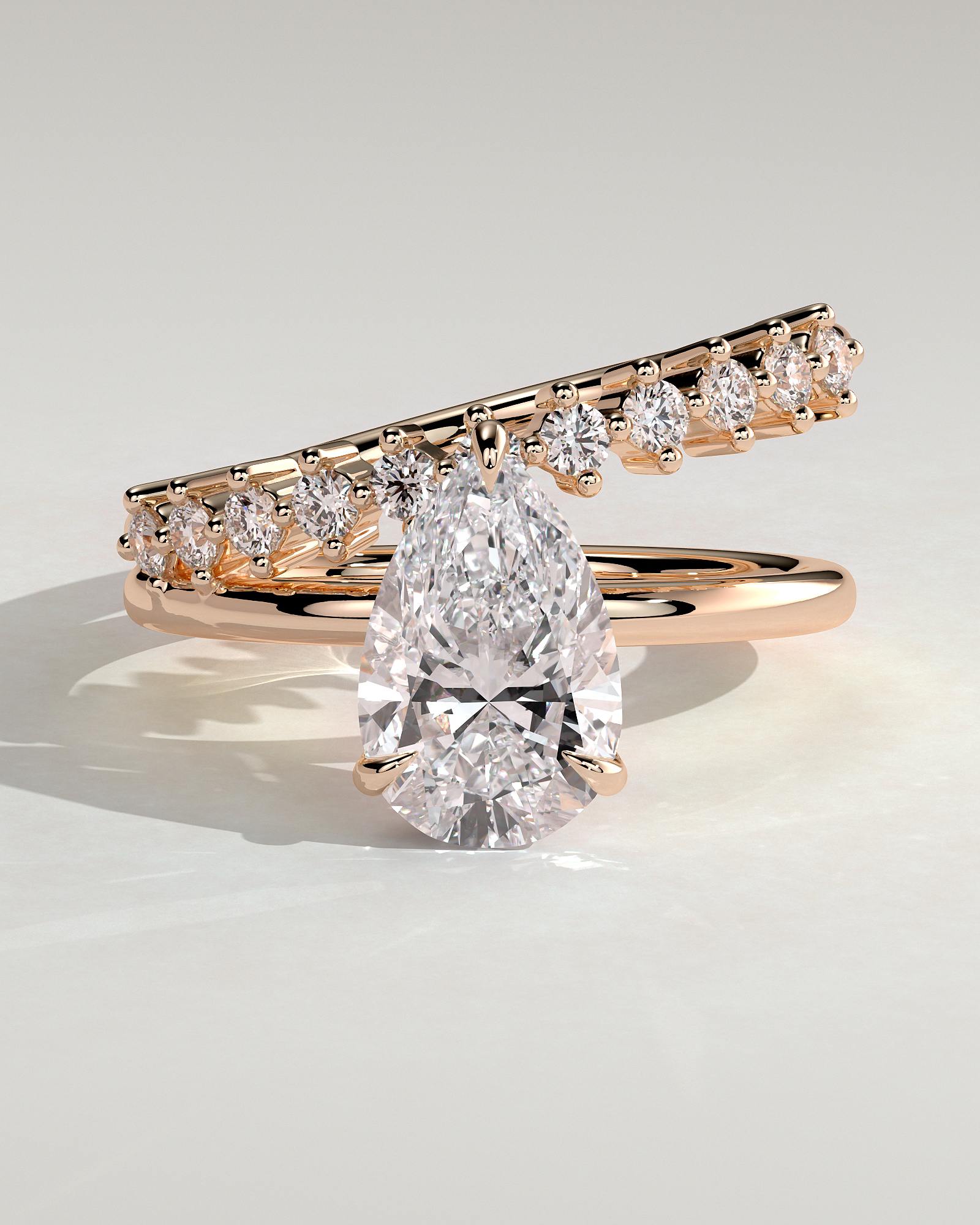 Xanthe - Double Band Pear Solitaire - 18k Rose Gold